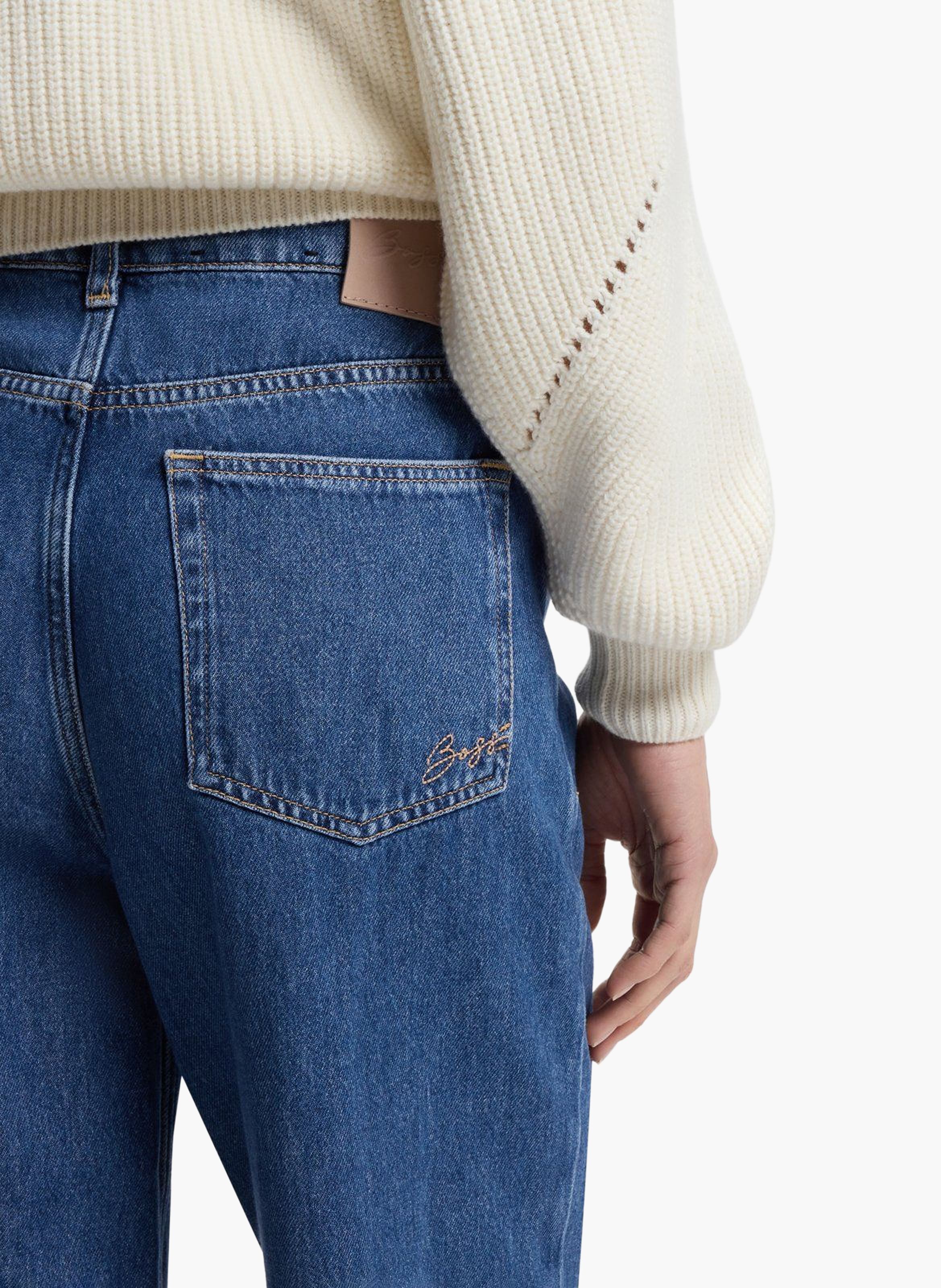 Jean droit en coton BOSS Bleu