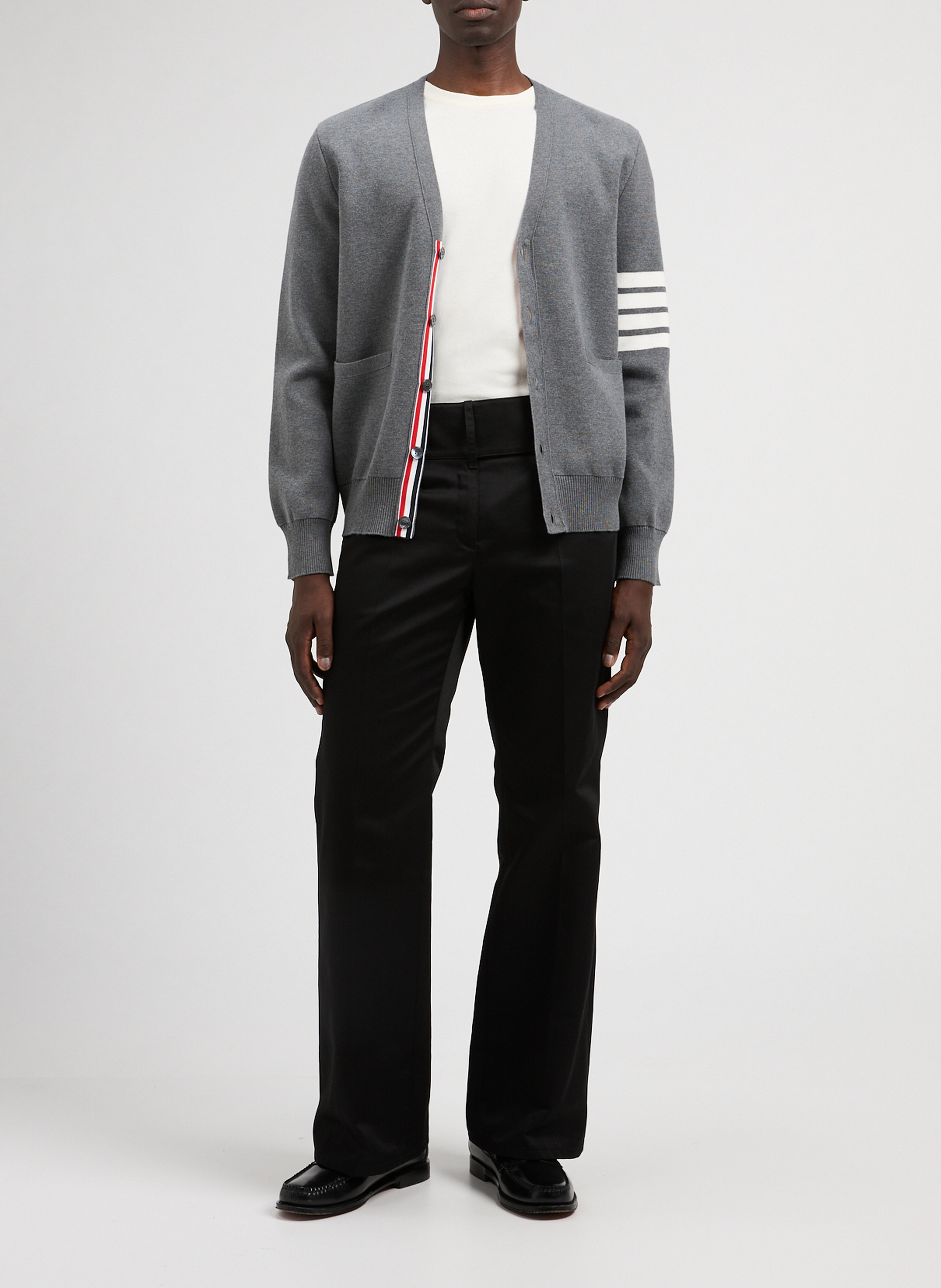 Cardigan mit 4 Bar Milano Stitch aus Baumwolle THOM BROWNE Grau