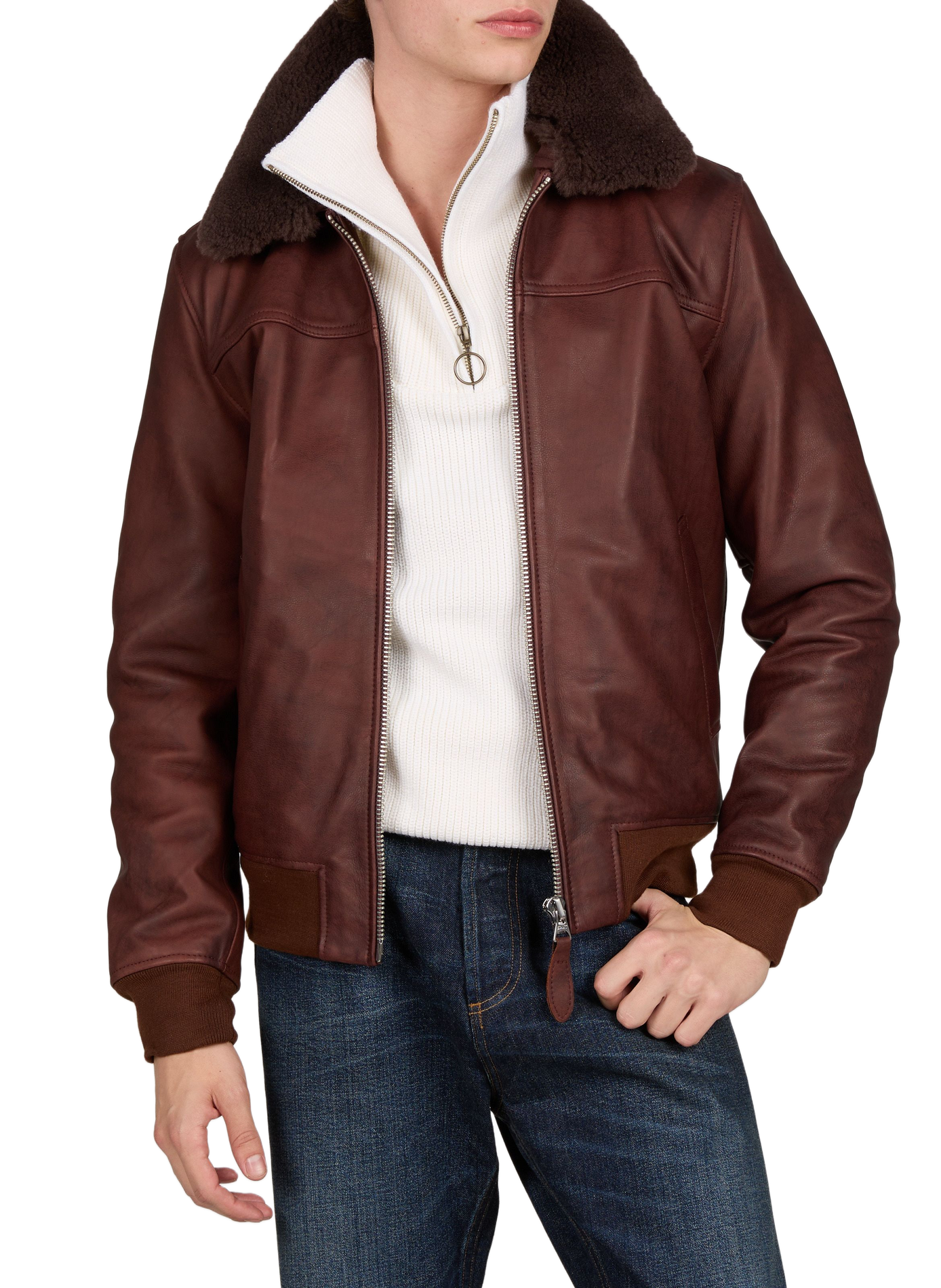 Plain straight-cut leather jacket SCHOTT Red