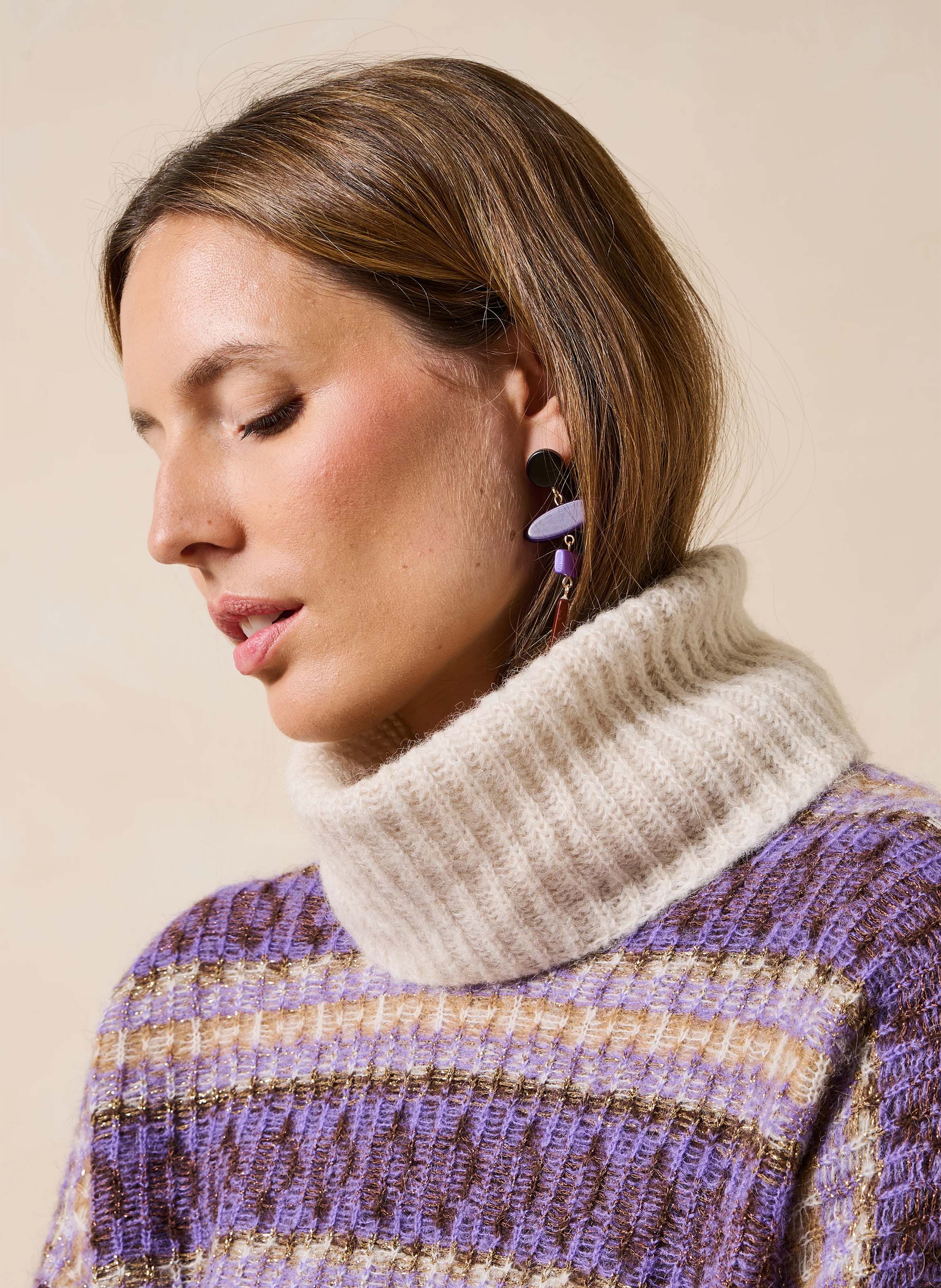 Oversized gebreide trui met opstaande kraag LA FEE MARABOUTEE Paars