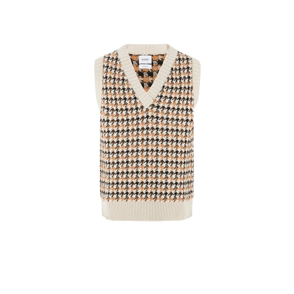Gilet motif pied-de-poule en cachemire et laine