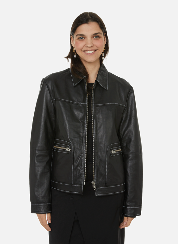 DEADWOOD Recycled leather jacket Black