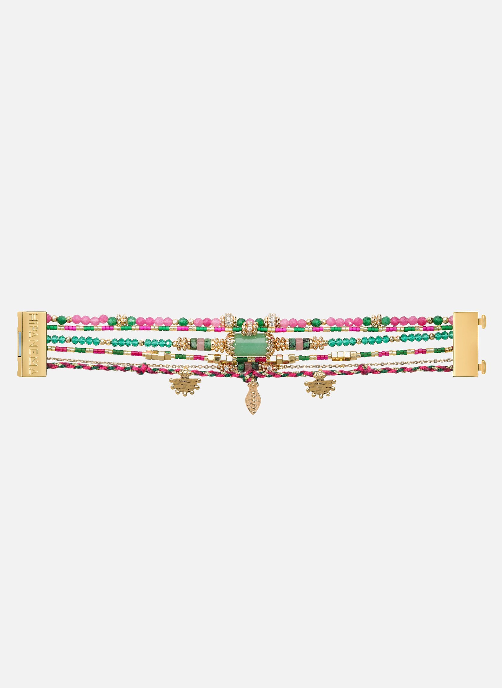 Bracelet manchette multiliens avec perles et pampilles kanelle HIPANEMA Rose