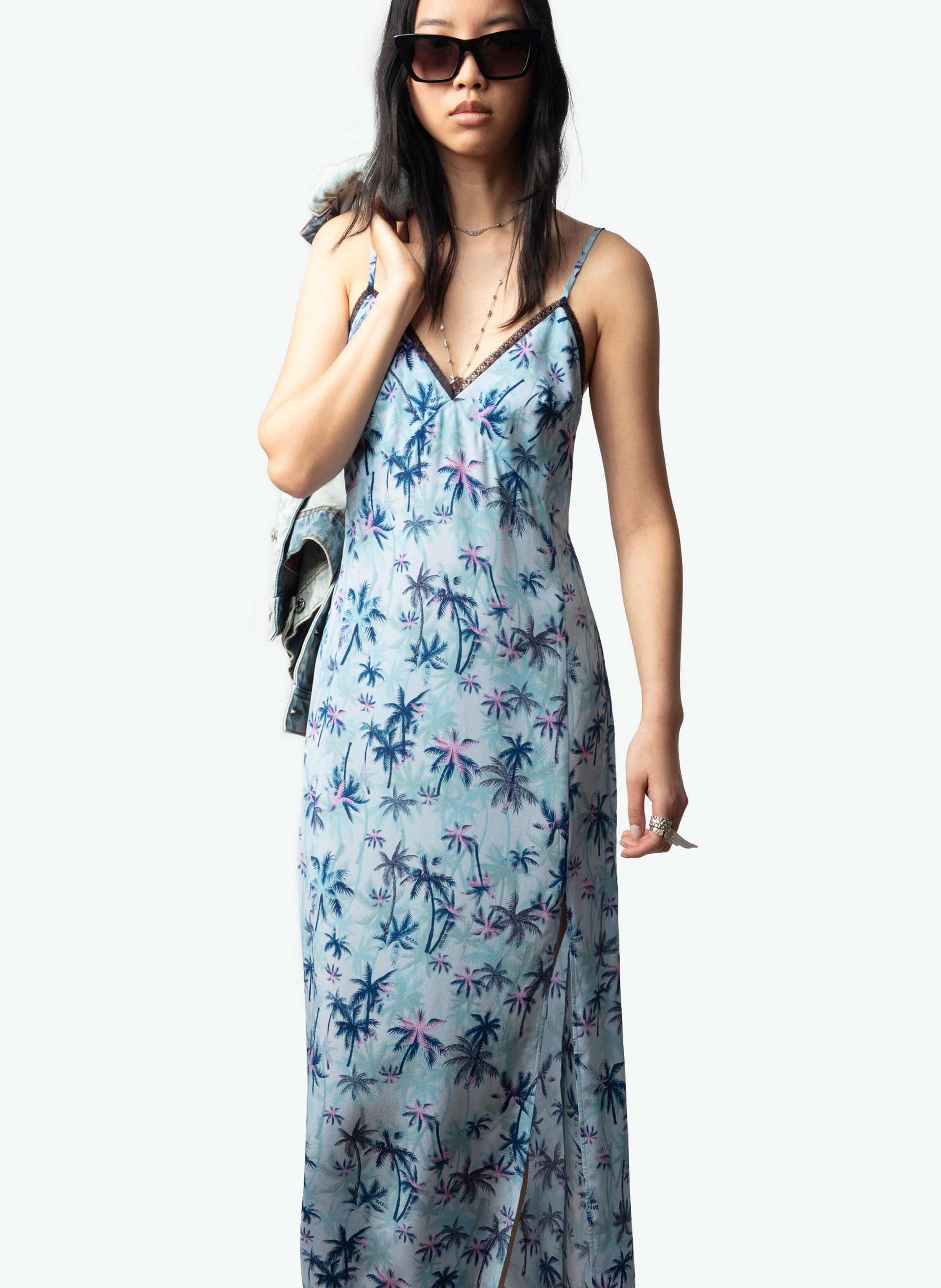 Robe longue col v en soie ramelil ZADIG&VOLTAIRE Bleu