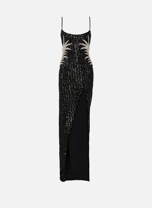 Robe longue en sequins brodés palmier Noir by BALMAIN BALMAIN Robe longue en sequins brodés palmier Noir