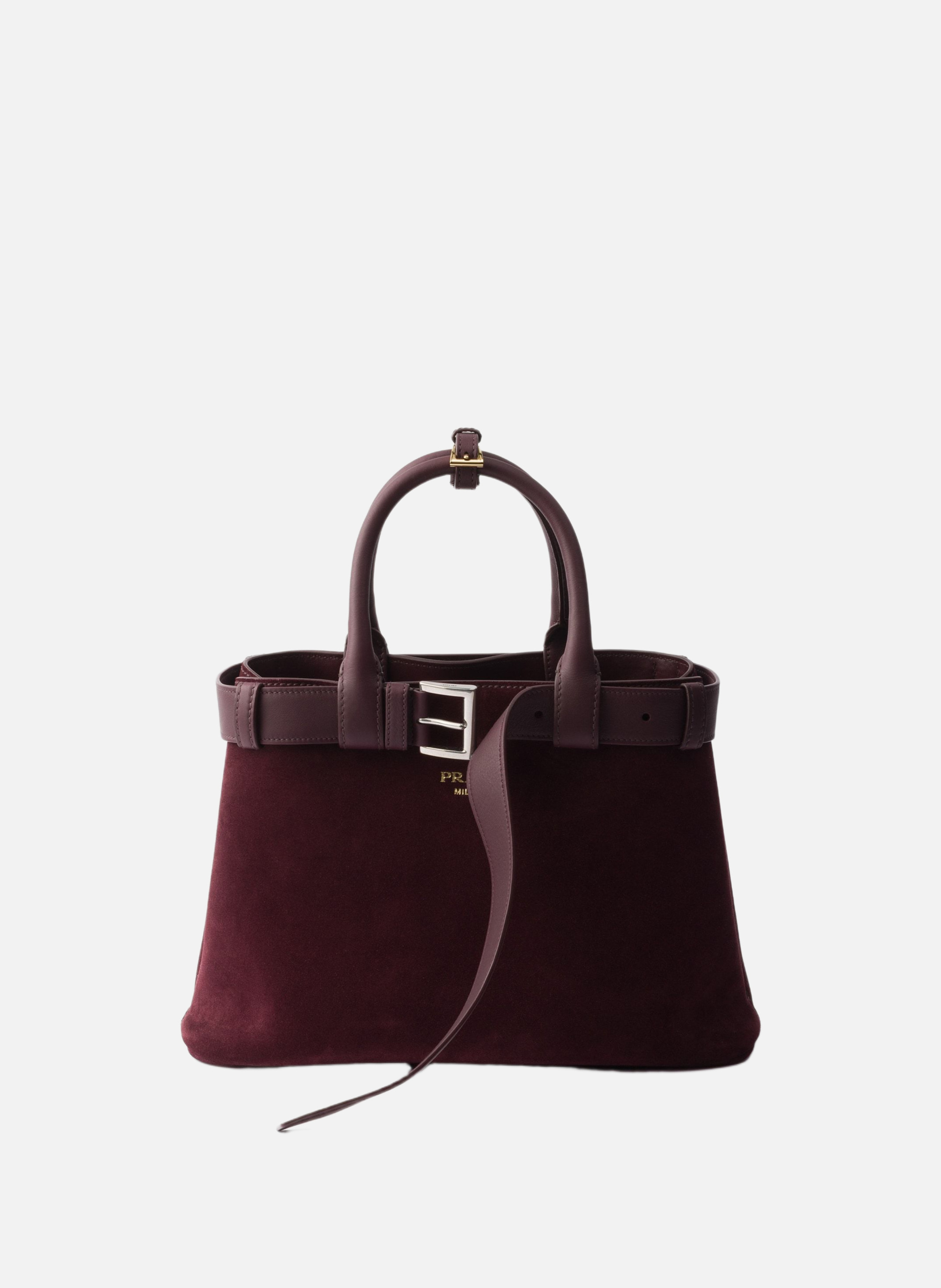 PRADA Sac prada buckle en veau velours avec ceinture Rouge