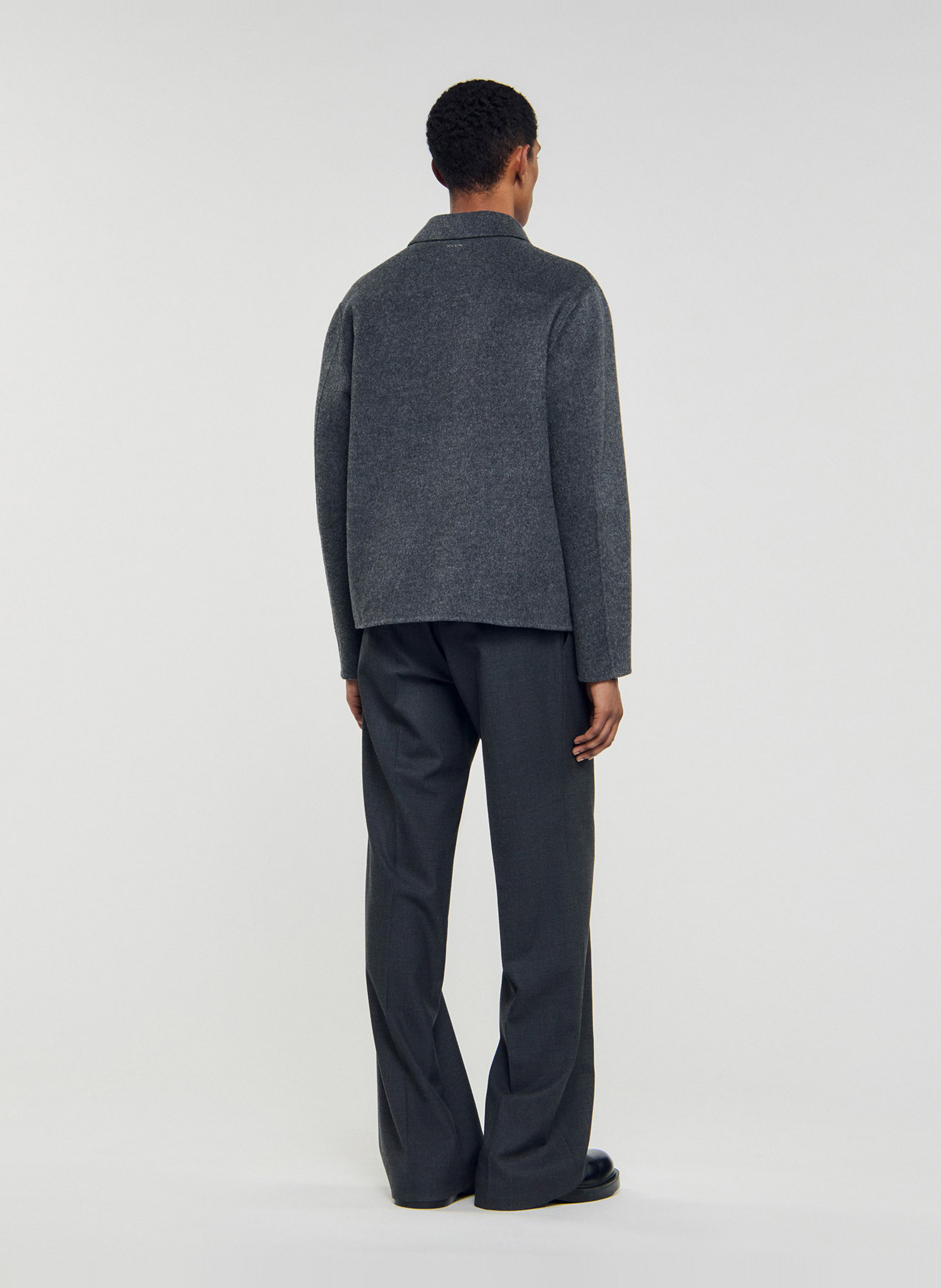 Veste droite col classique en laine mélangée SANDRO Gris