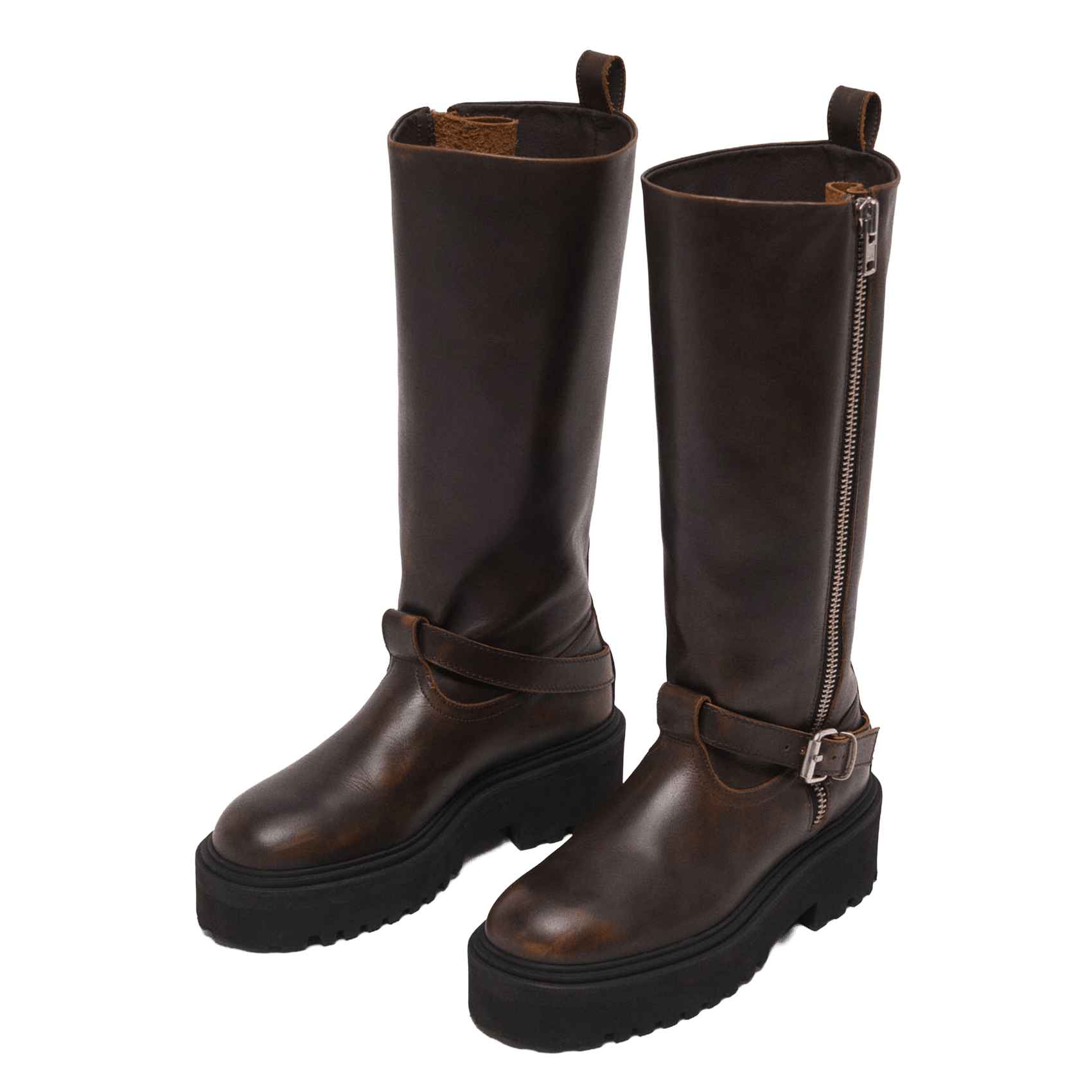 Bottes en cuir effet vieilli Marron