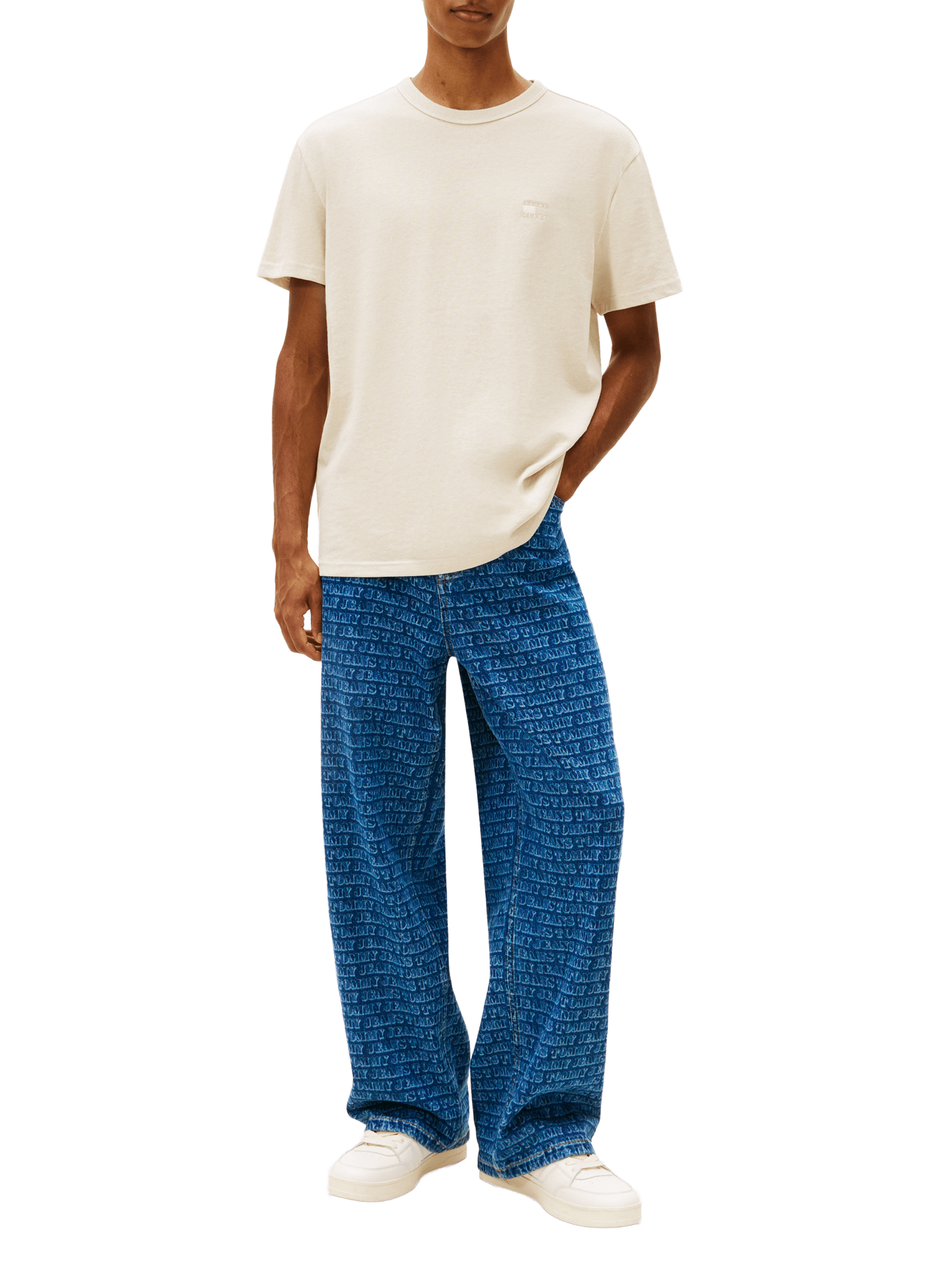 Round neck short sleeve t-shirt with embroidered logo TOMMY HILFIGER Beige