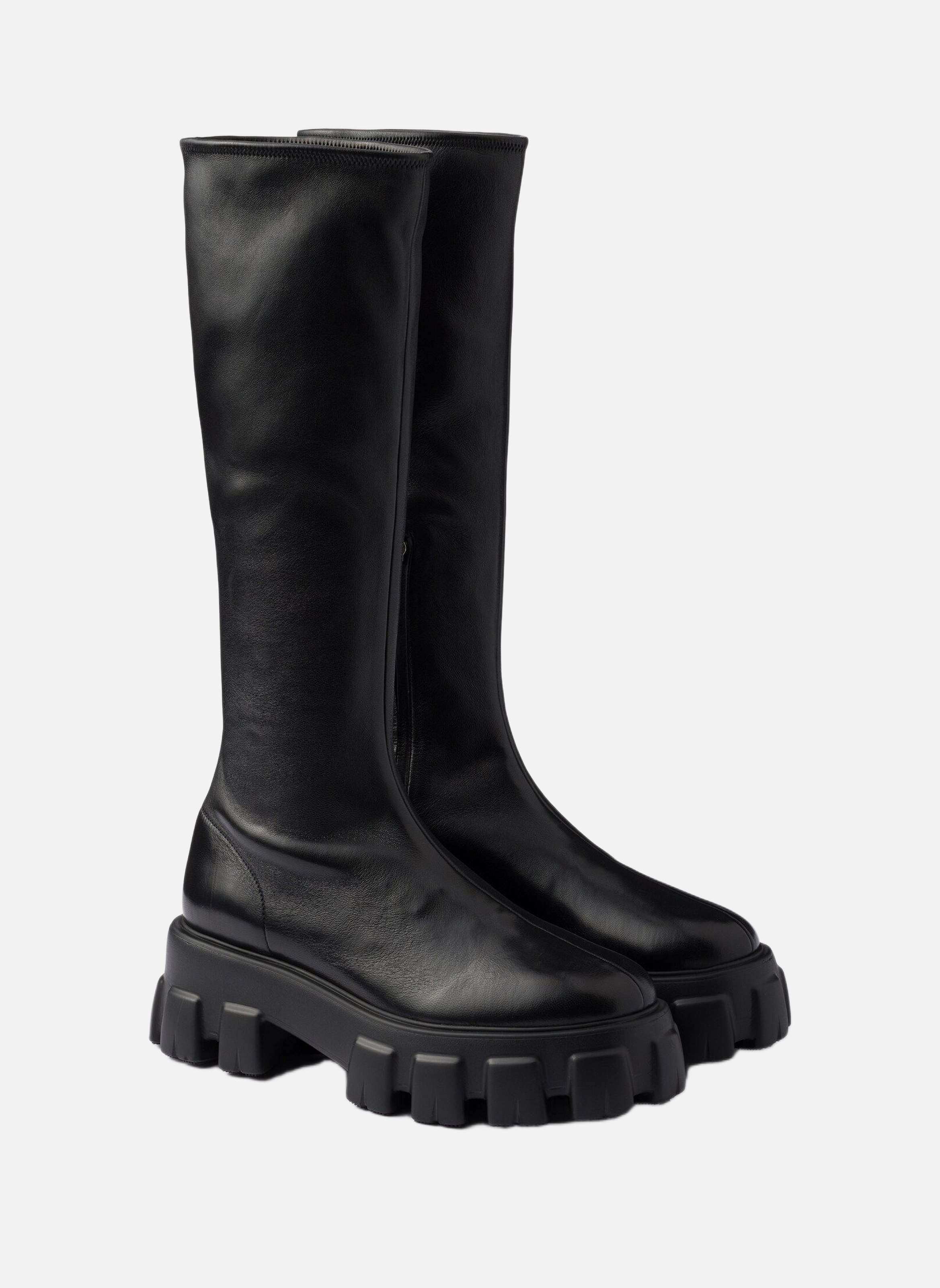 Bottes monolith en cuir nappa stretch PRADA Noir