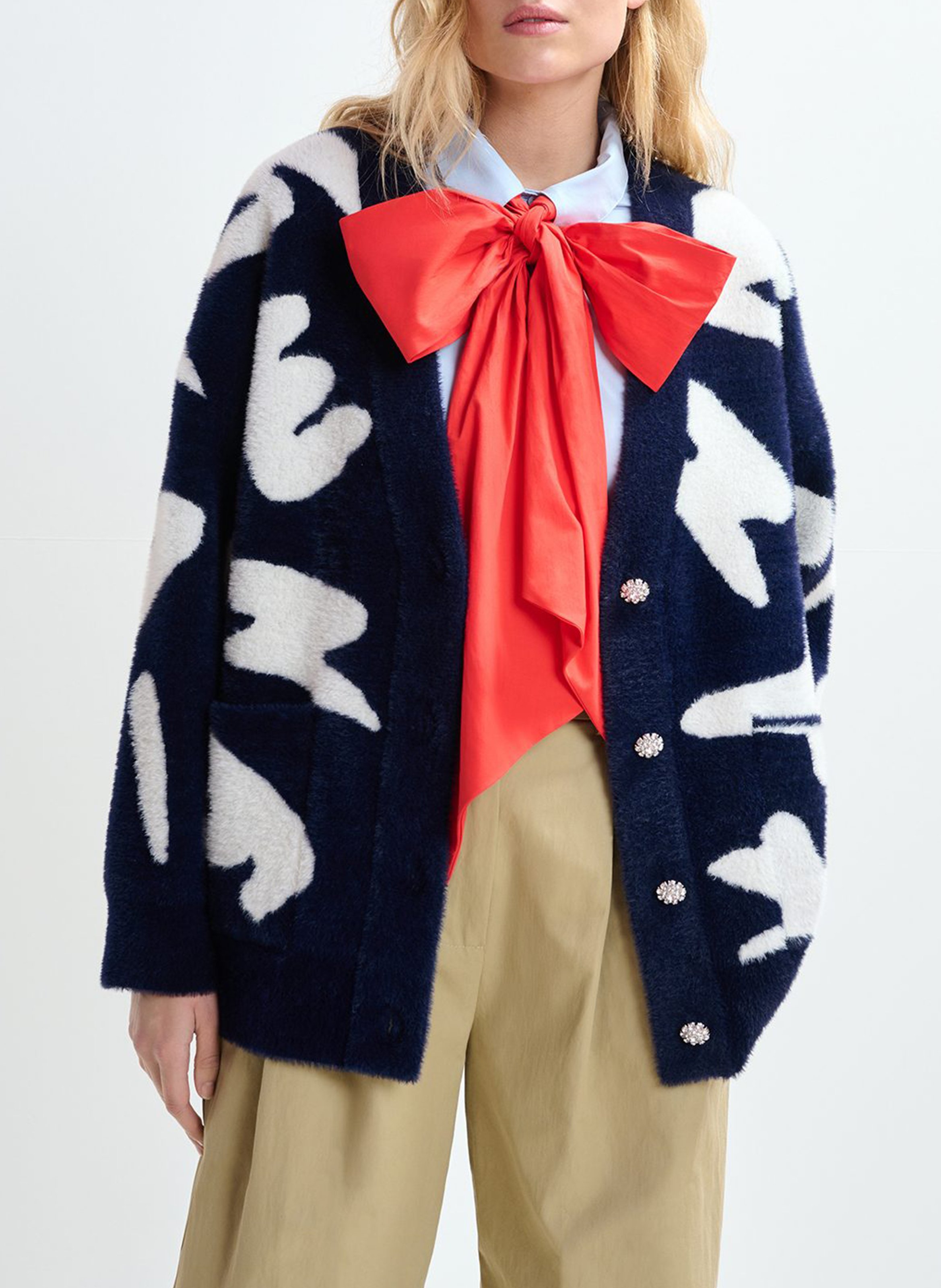 Cardigan à motifs col v jarden ESSENTIEL ANTWERP Bleu