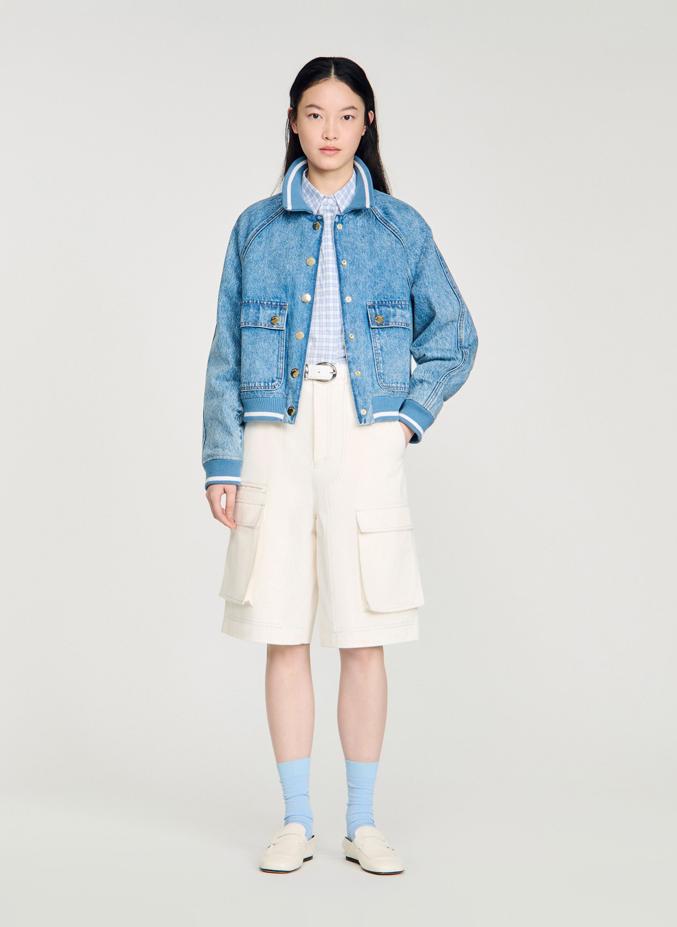 Blouson oversize col classique en coton SANDRO Bleu