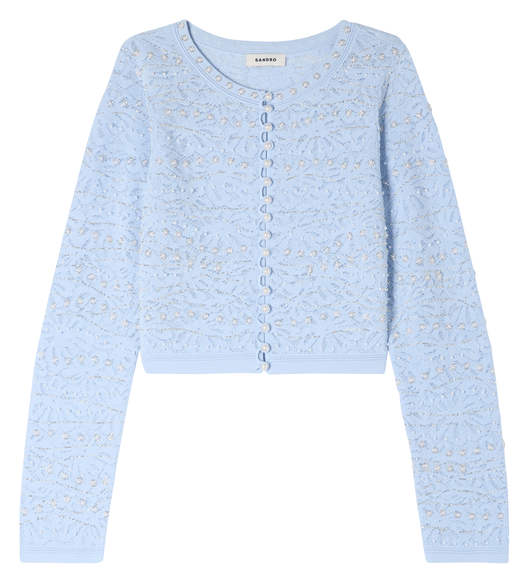 Cardigan court en maille brodée SANDRO Bleu