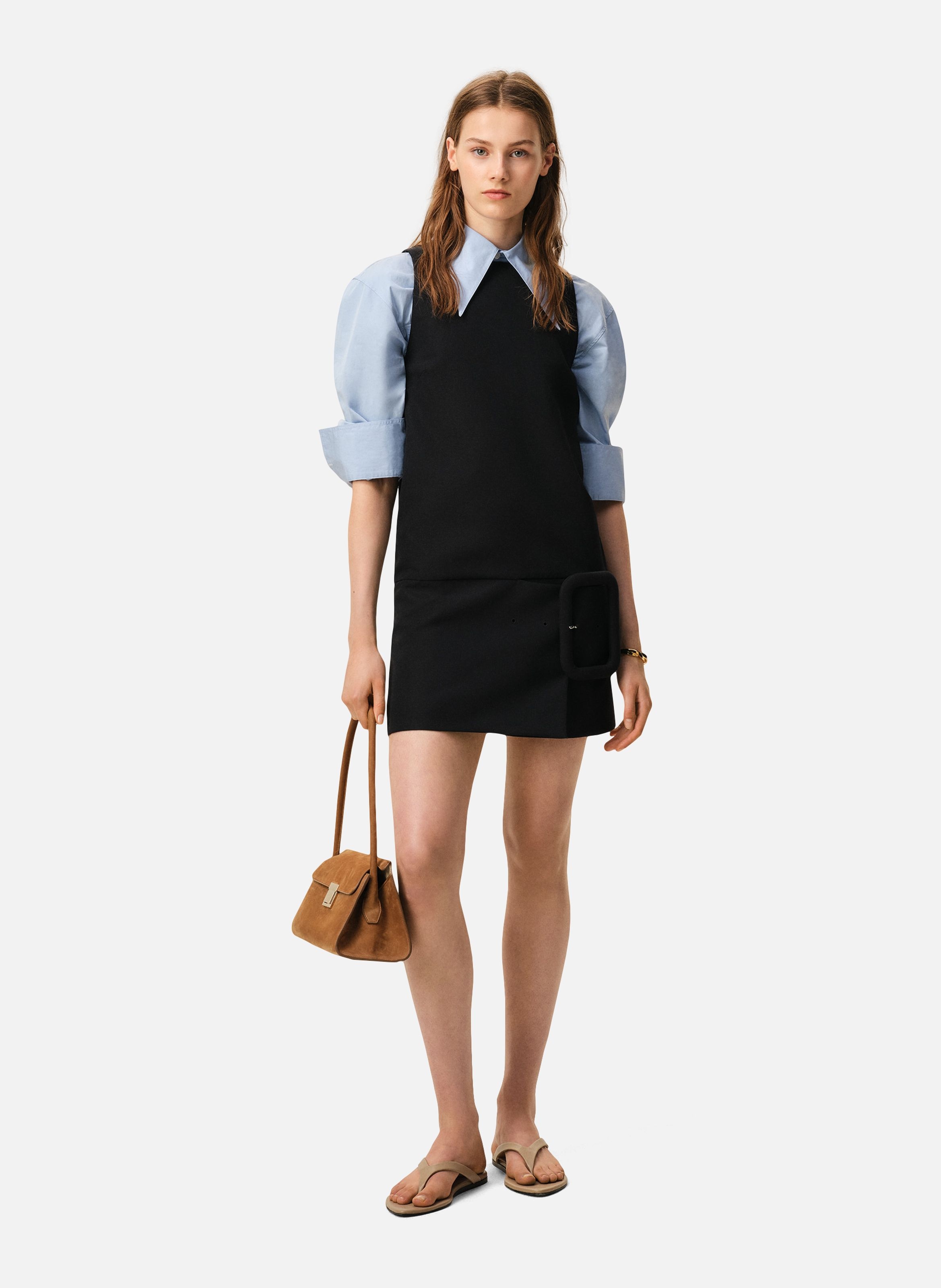 Robe mini ceinturée en laine vierge AMI PARIS Noir