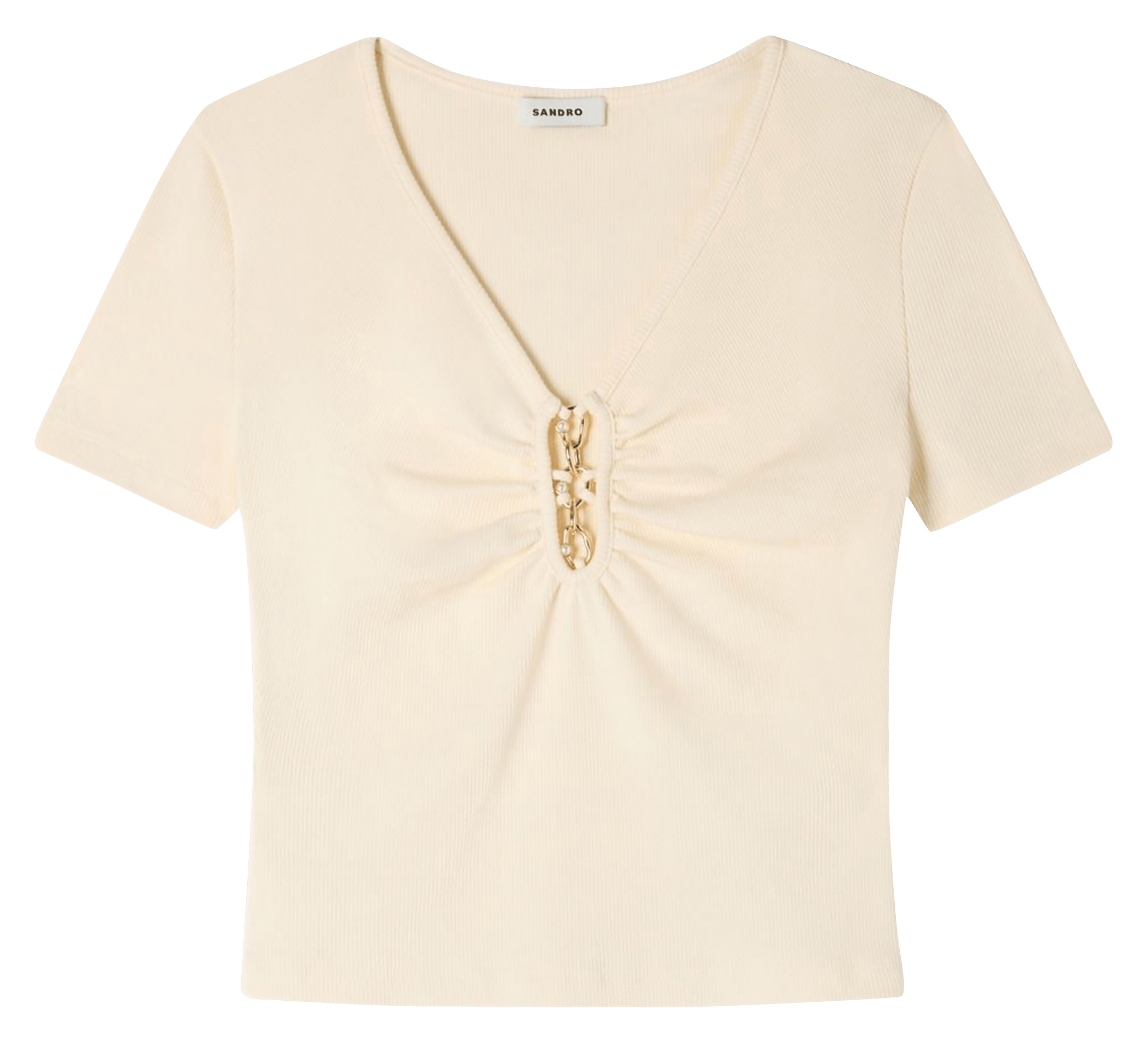 Top col v en coton mélangé SANDRO Beige