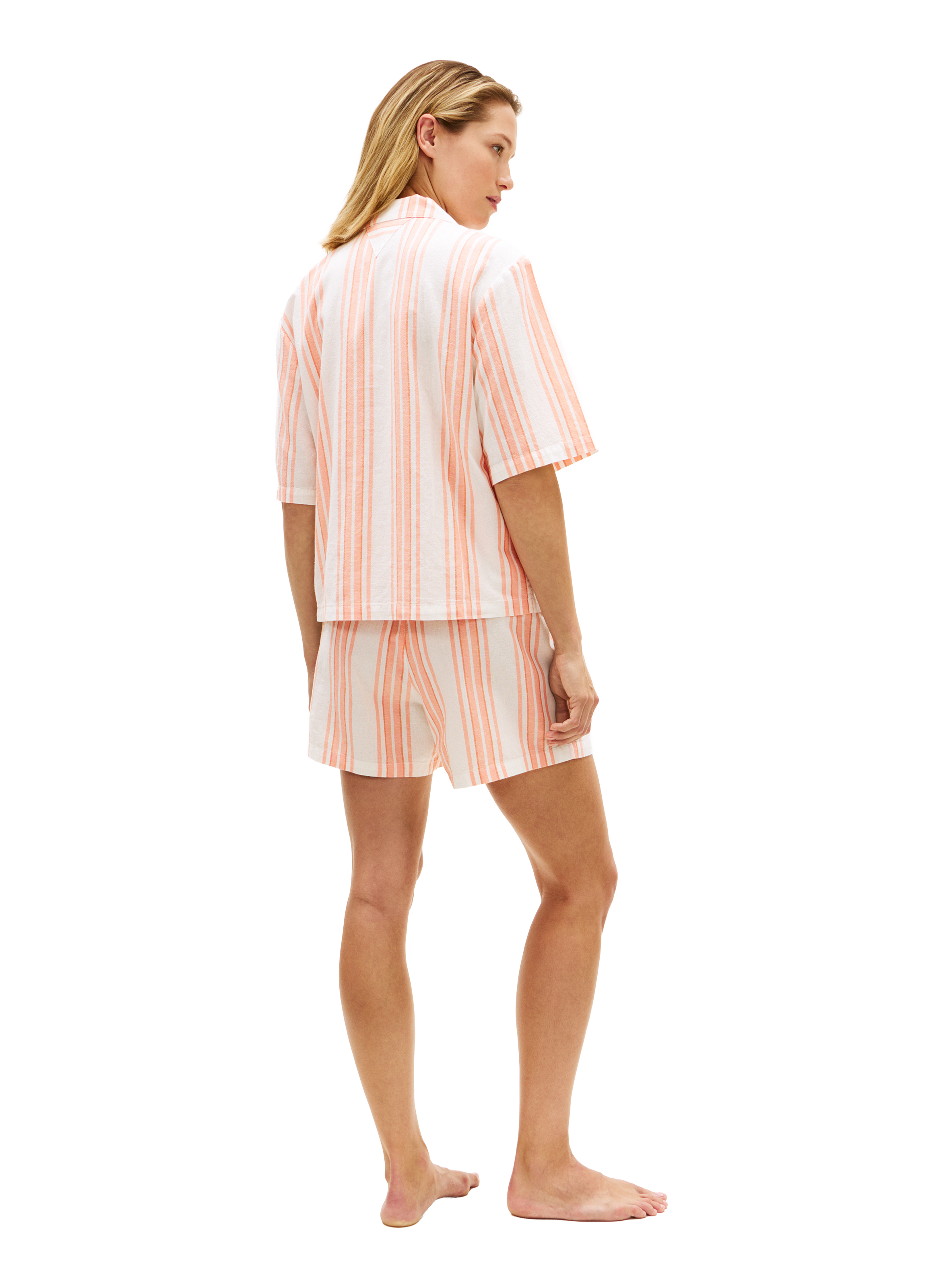 Striped Essential cotton and linen short pajama set TOMMY HILFIGER Orange