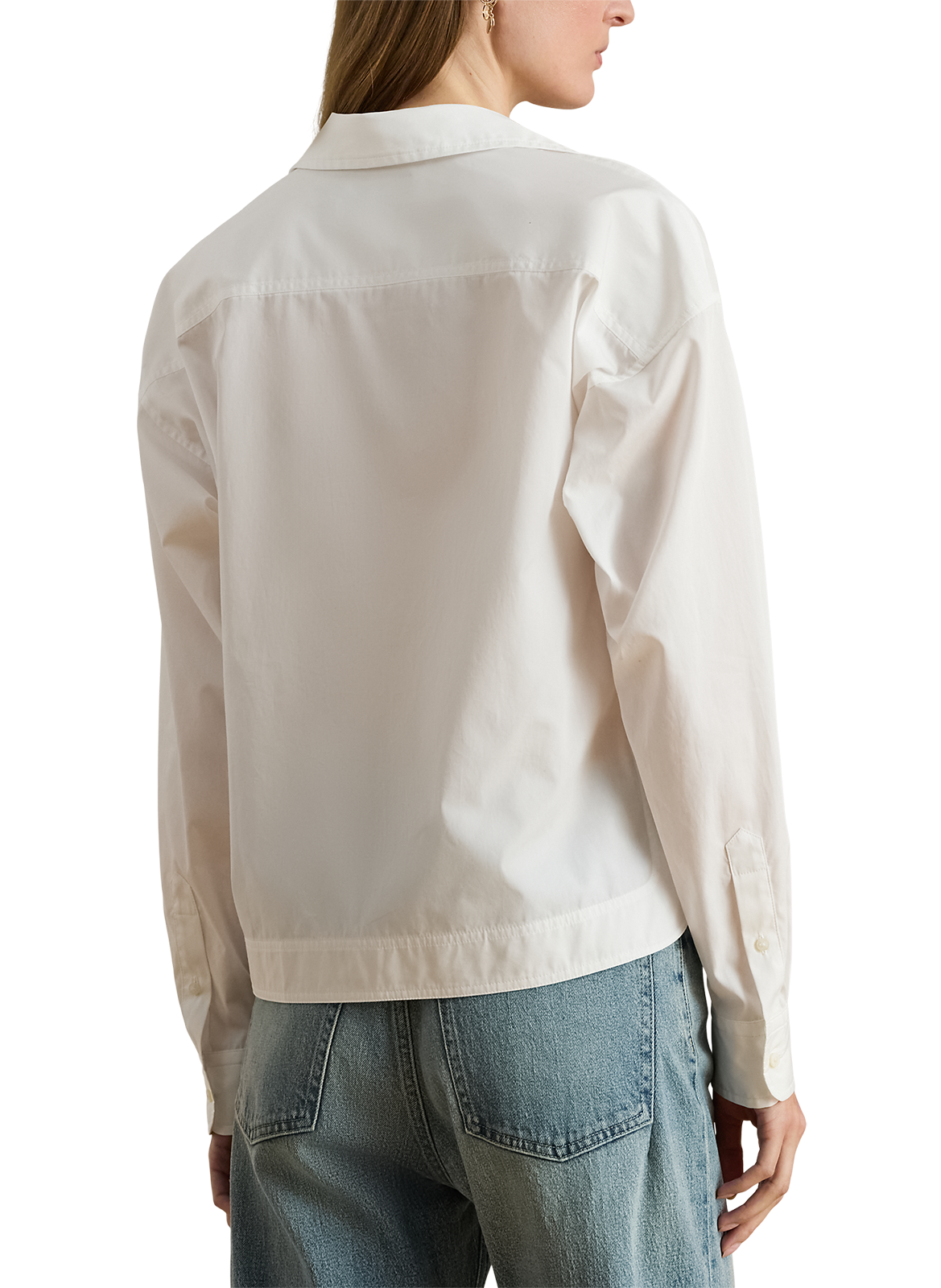 Chemise large à col tailleur en coton LAUREN Blanc