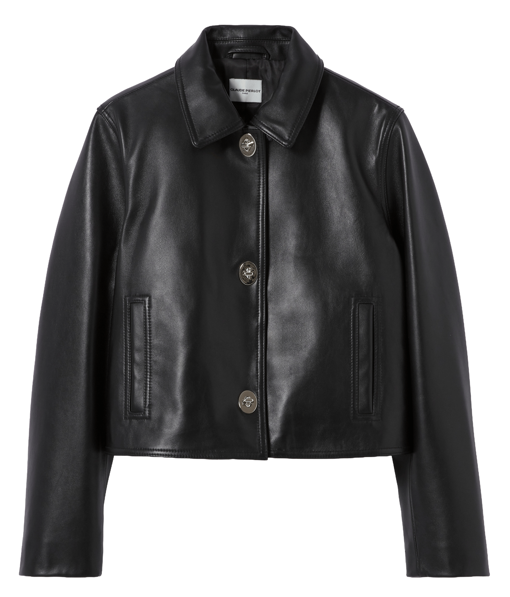 Veste droite col classique en cuir CLAUDIE PIERLOT Noir