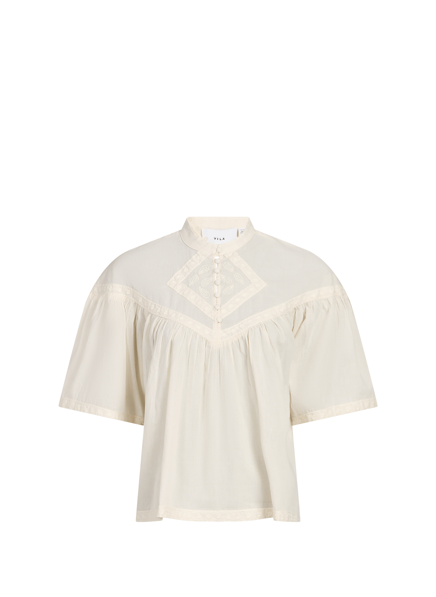 Top brodée col officier en coton VILA Beige