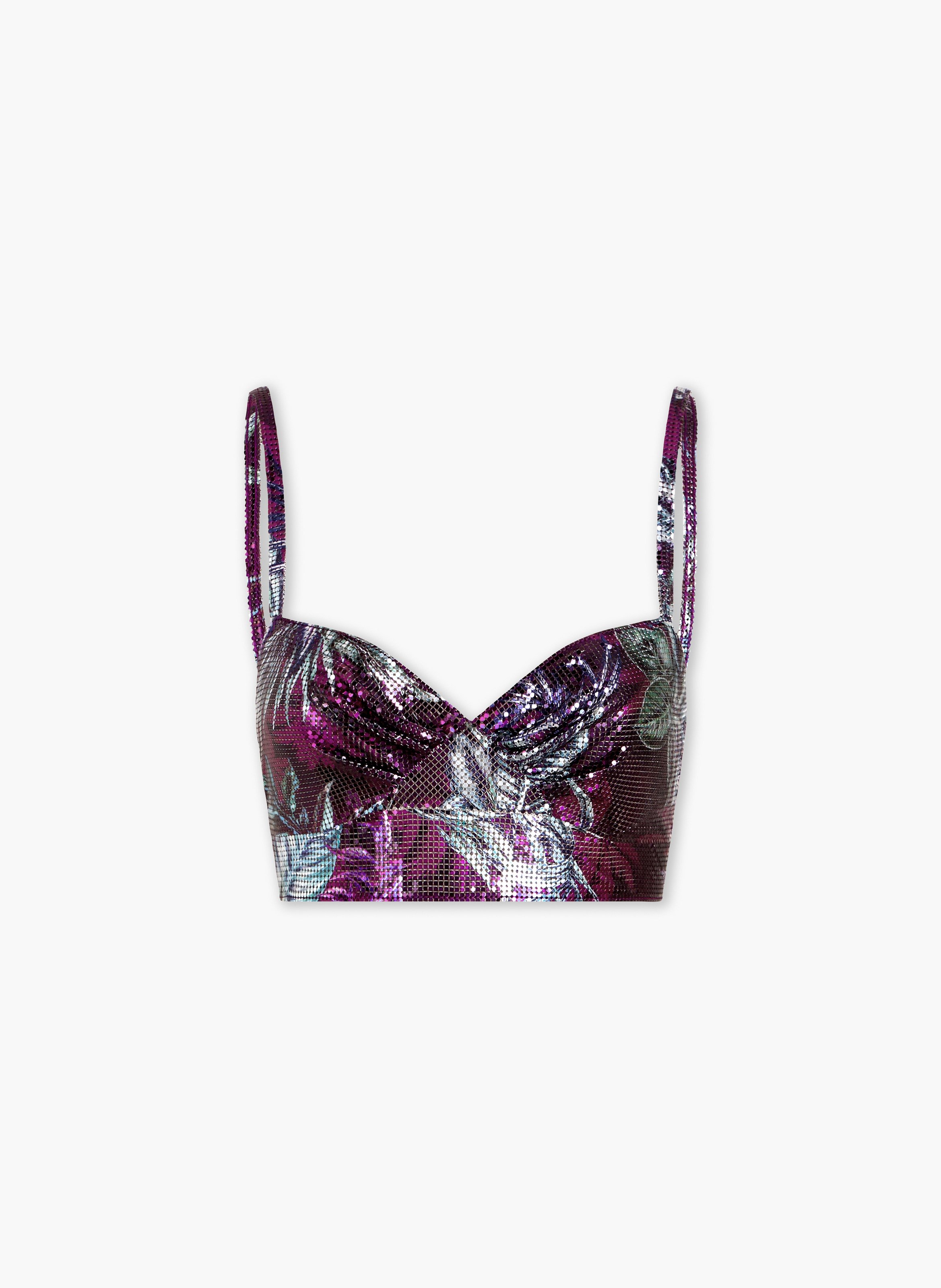 Brassière sans manches en mesh imprimée palmier RABANNE Bleu