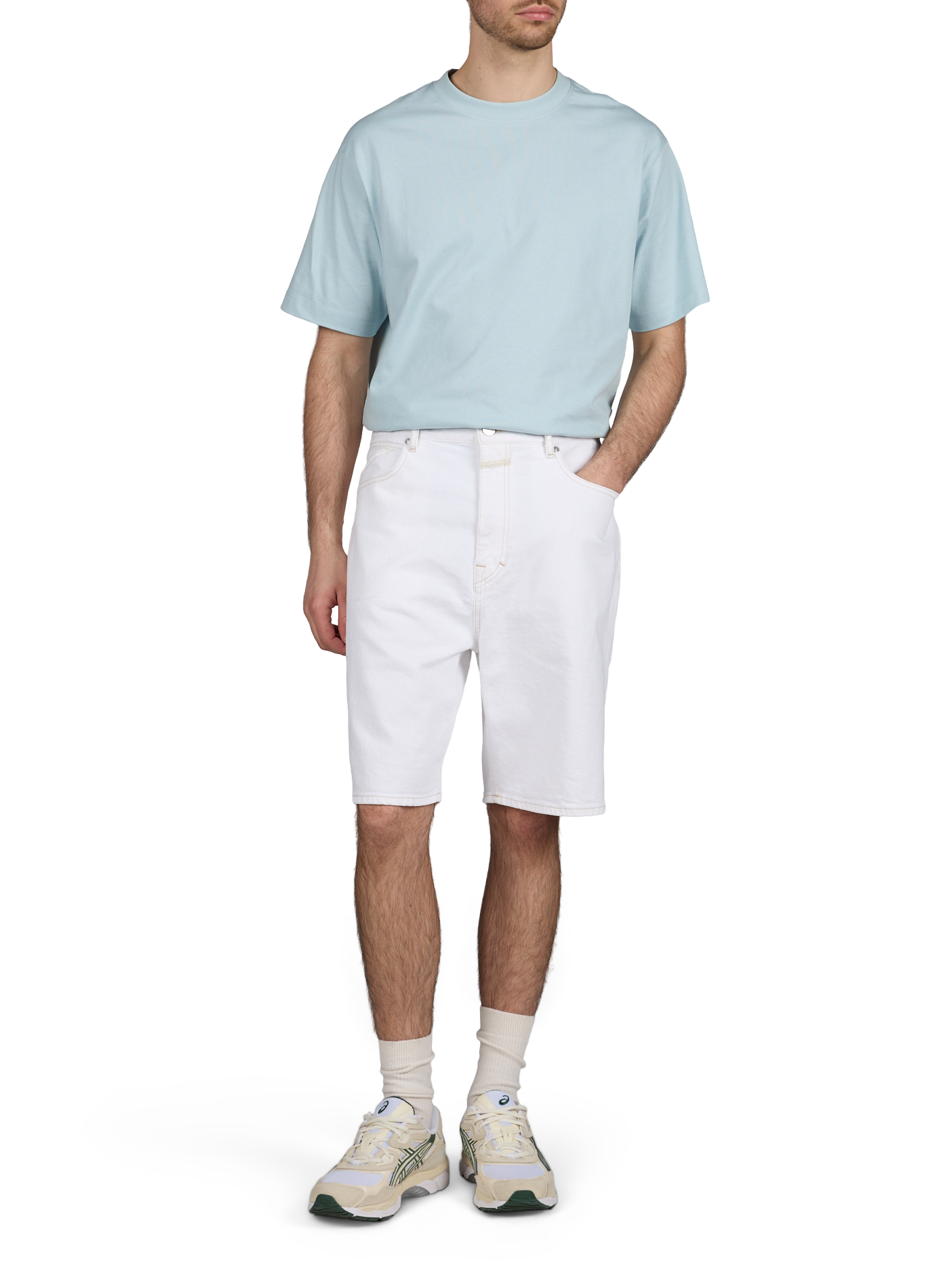 Bermuda droit en denim de coton mélangé CLOSED Blanc