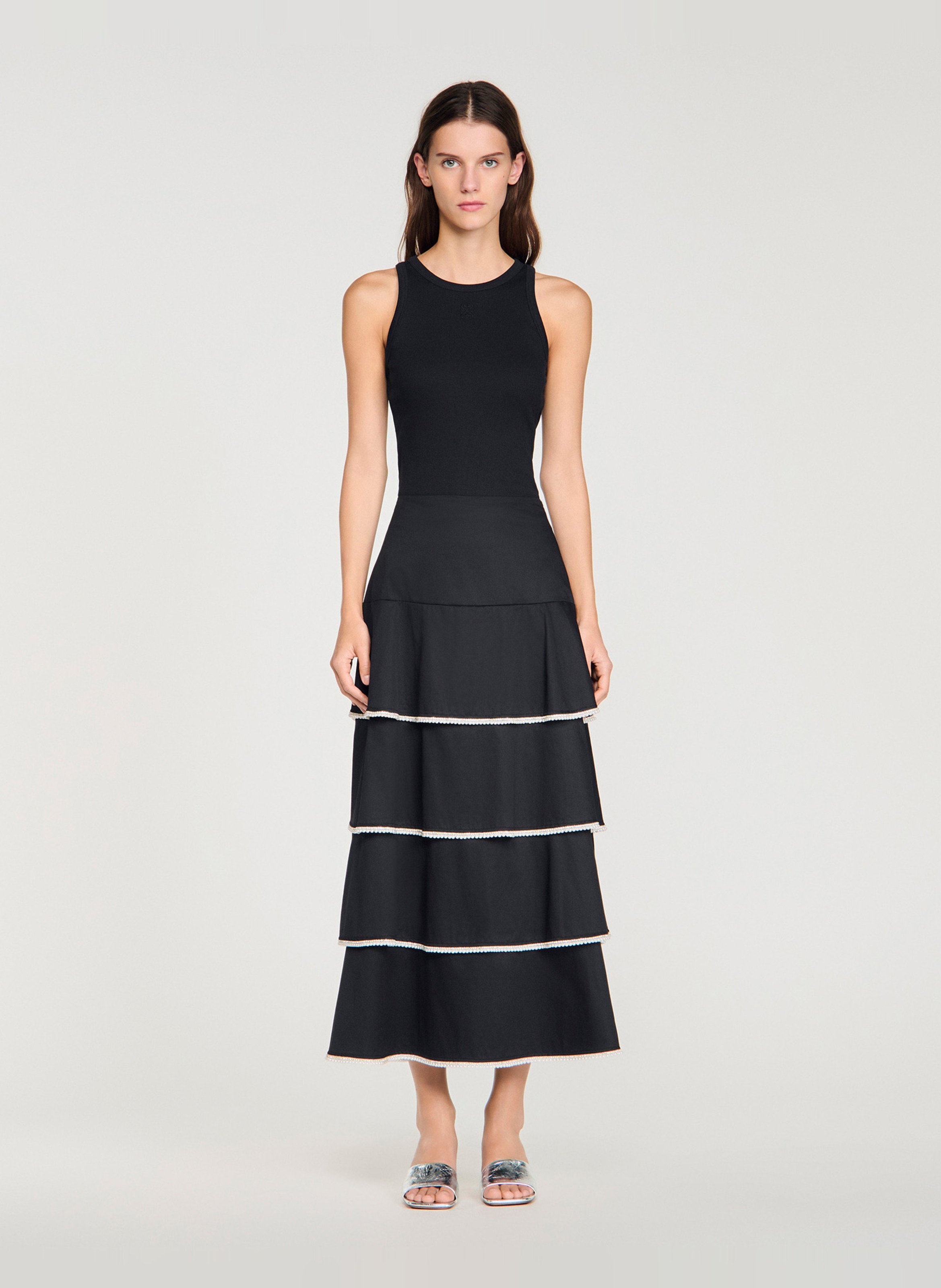 Jupe longue en coton SANDRO Noir