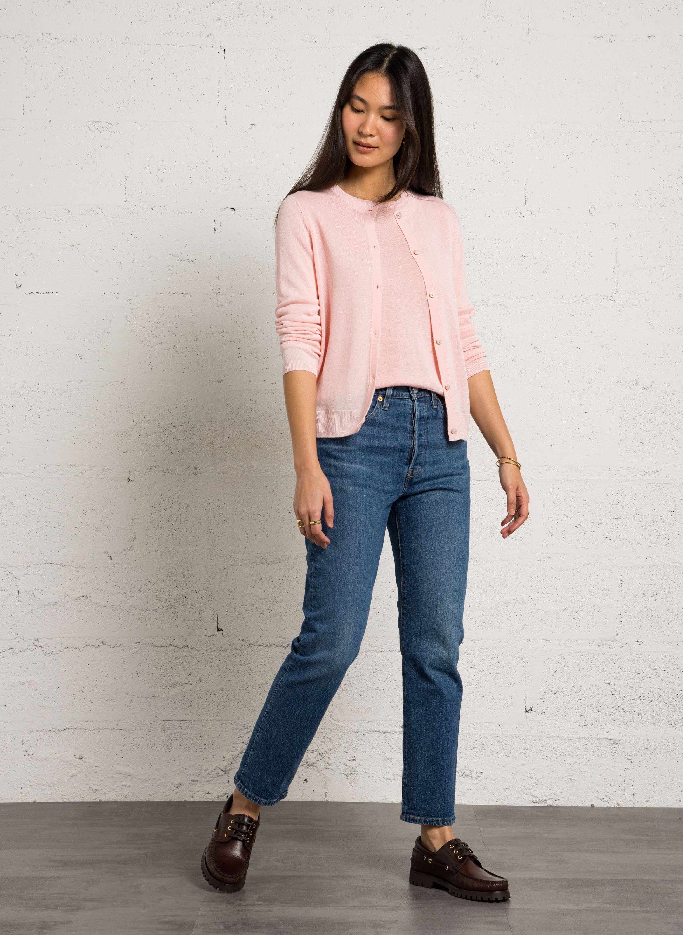 Gilet droit col rond en maille mélangée paprika MAISON 123 Rose