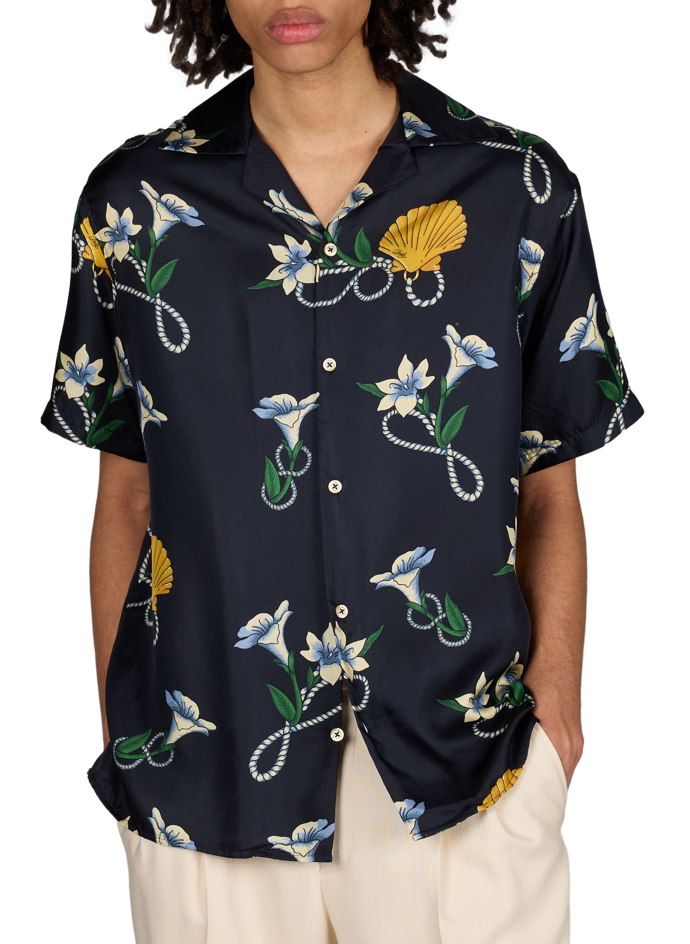 Camicia a maniche corte Shell in seta DROLE DE MONSIEUR Blu