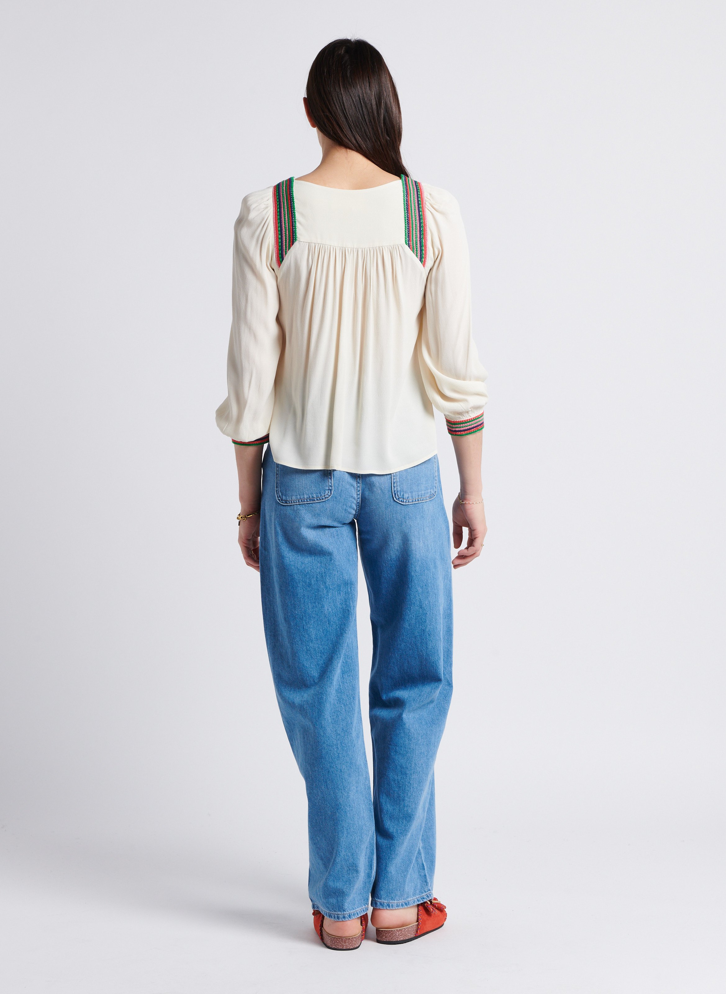 Pantalon large taille haute en coton mima BA&SH Bleu