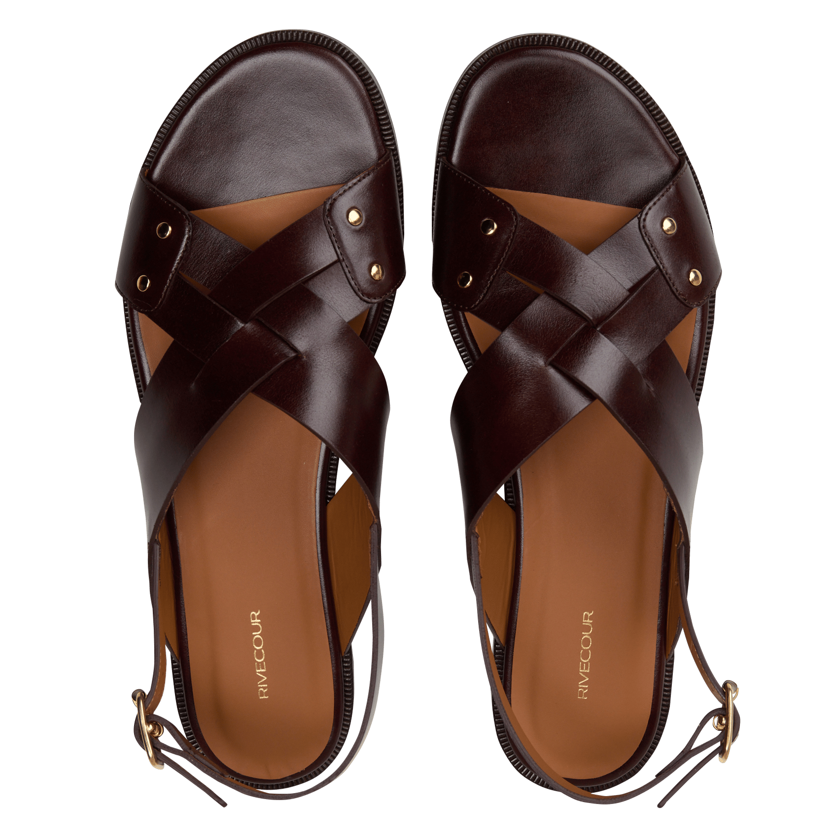 Sandales plates en cuir n°204 RIVECOUR Marron