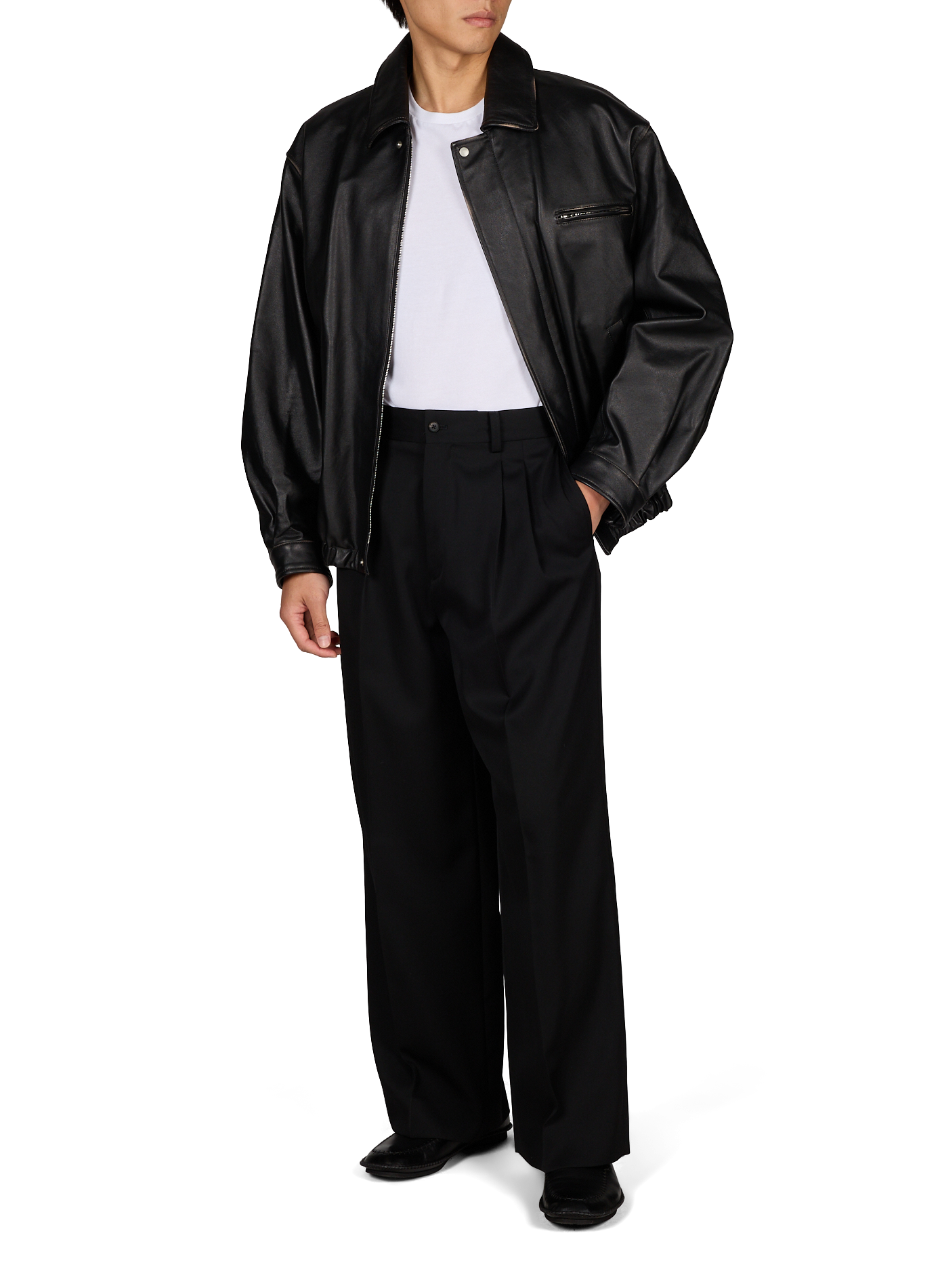 Veste à ourlet élastiqué en cuir  SSSTEIN Noir