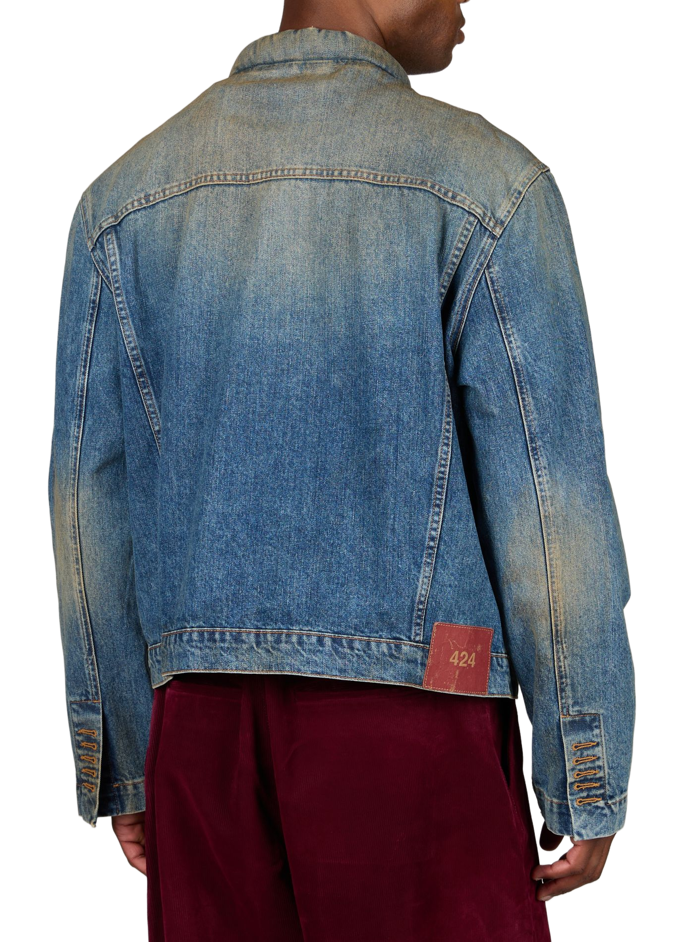 Veste en jean délavé à plis en coton 424 Bleu