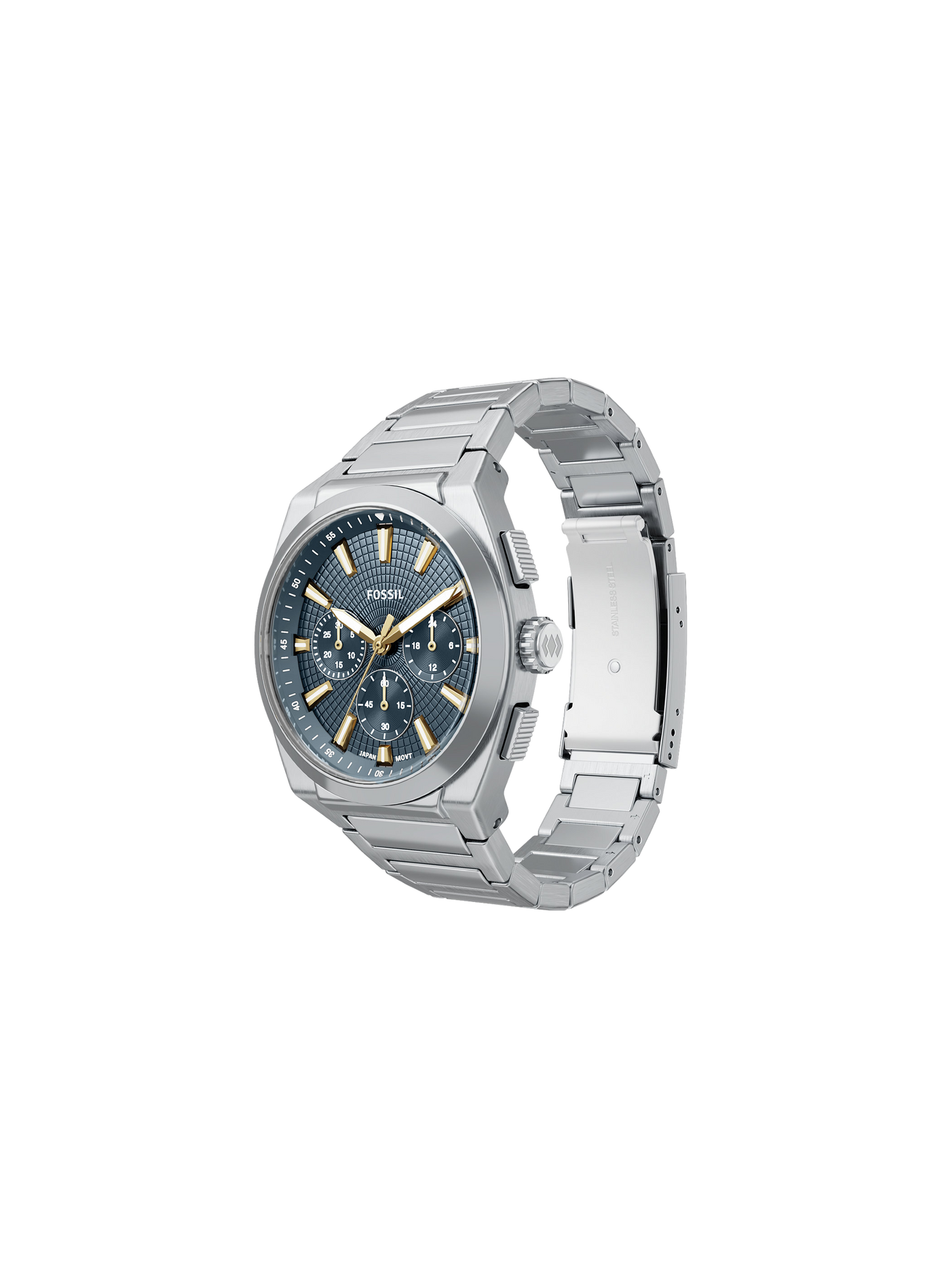 Montre quartz Everett en acier inoxydable FOSSIL Bleu