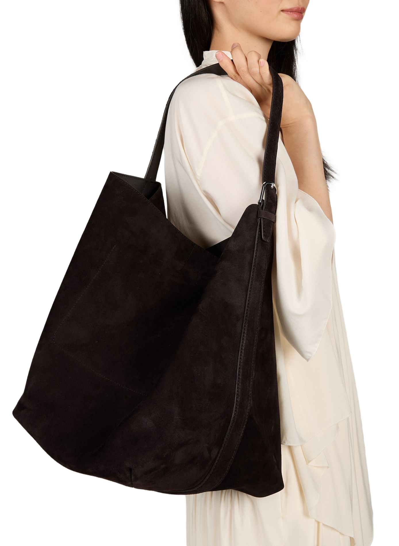 Sac cabas Belted en cuir daim  TOTEME Marron