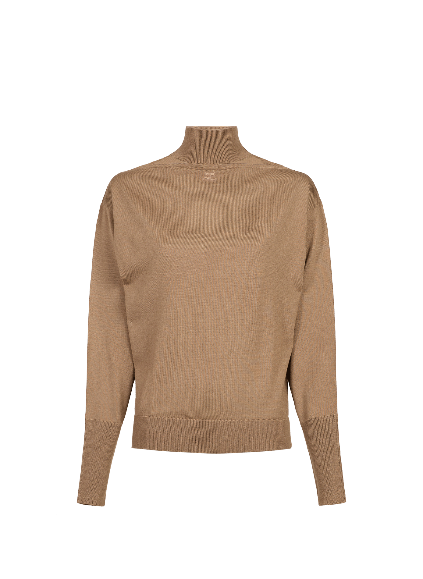 Pullover mit Stehkragen und Schulterausschnitt aus Wolle COURRÈGES Braun