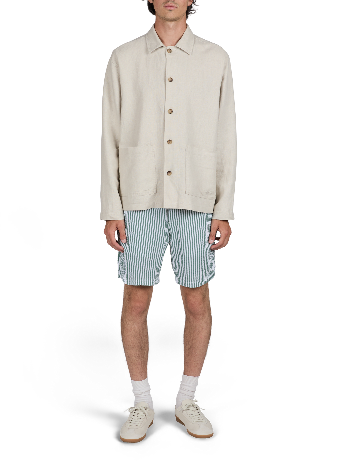 Straight-fit linen and cotton shirt LES DEUX Beige