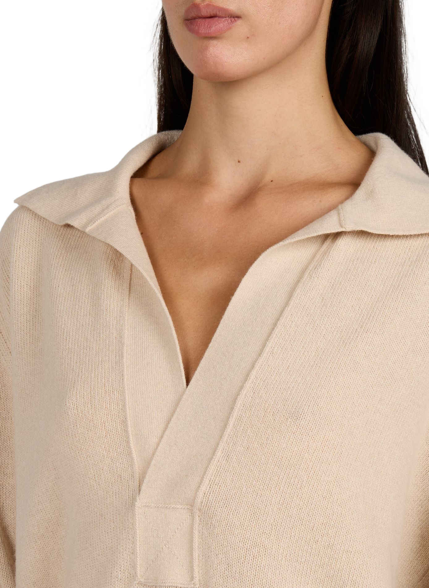 V-neck wool and cashmere sweater with lapel VICTORIA BECKHAM Beige