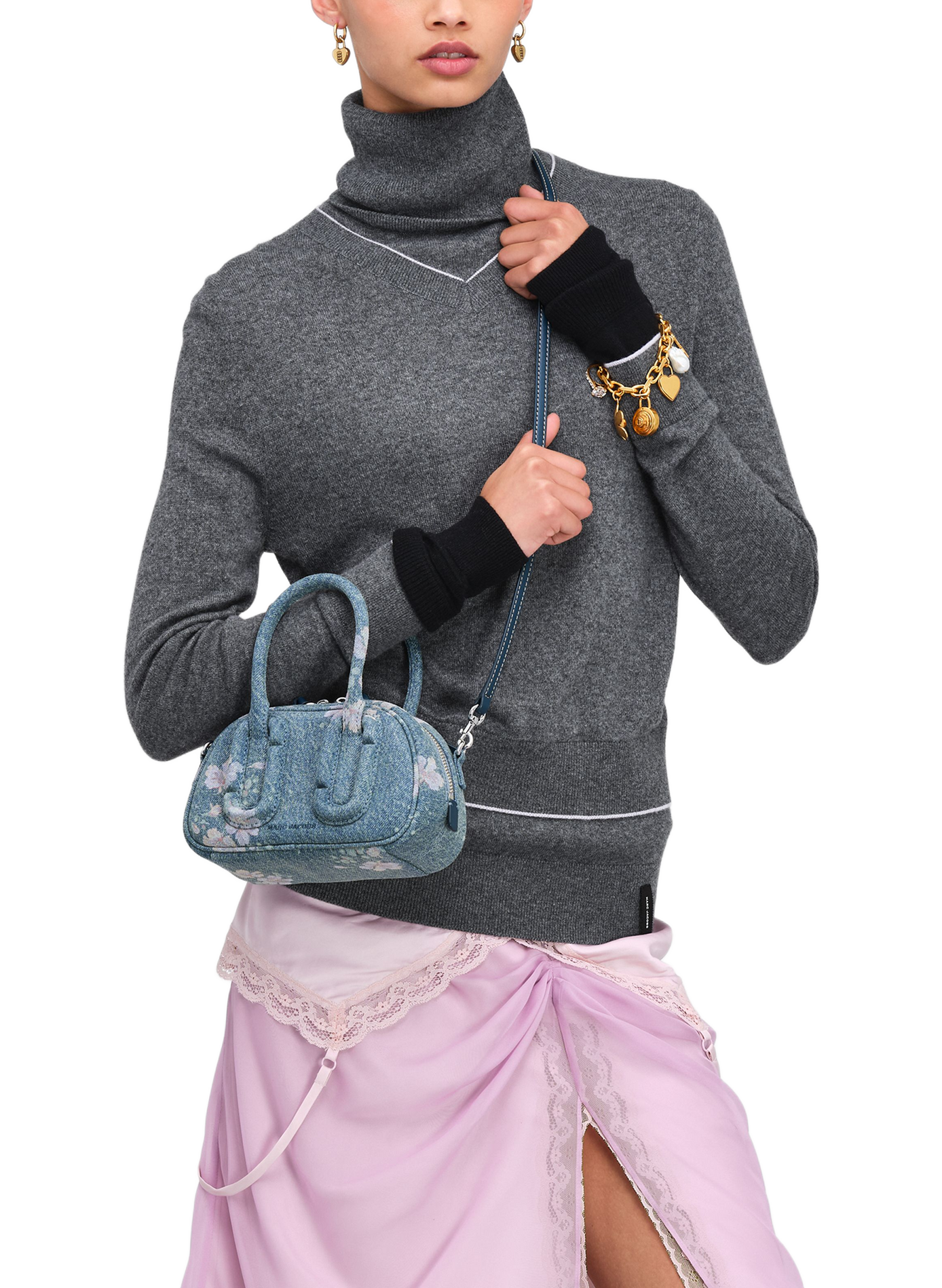 Sac bandoulière Babe Top Handle en deim MARC JACOBS Bleu