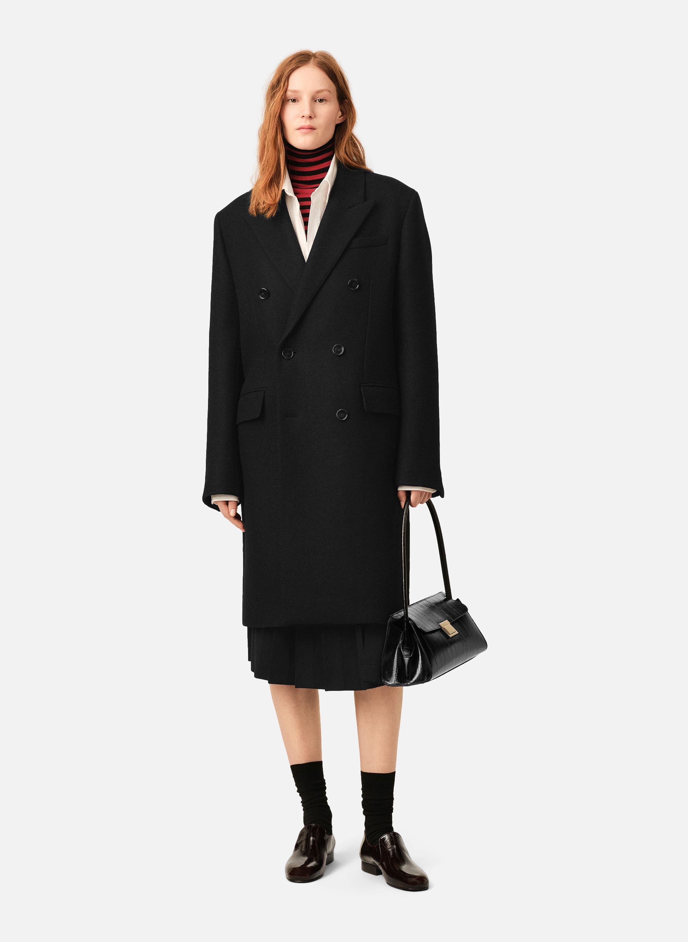 Manteau double boutonnage en laine AMI PARIS Noir