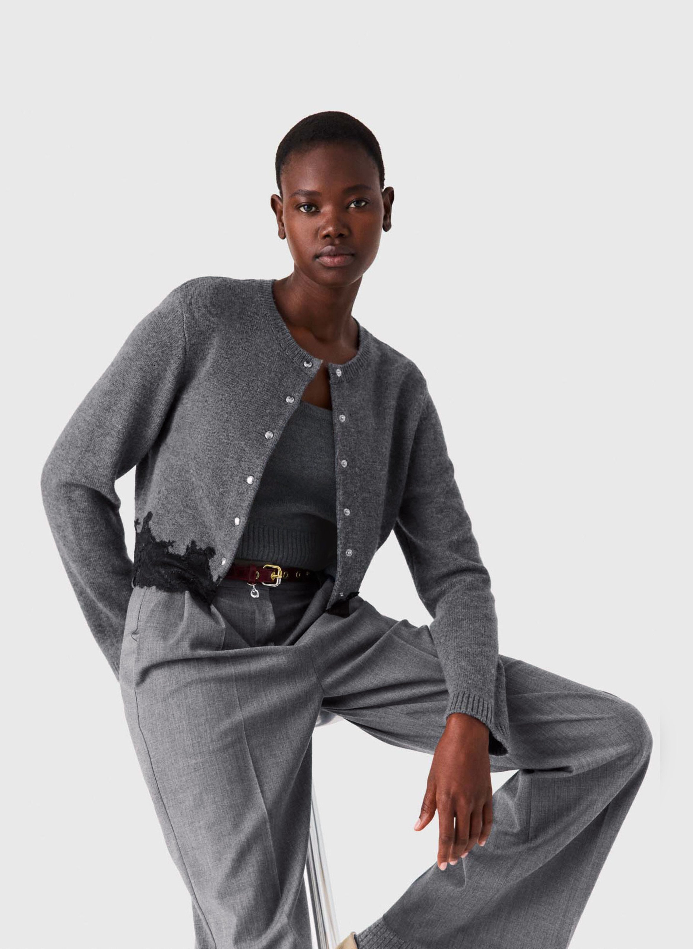 Gilet droit en laine MAJE Gris