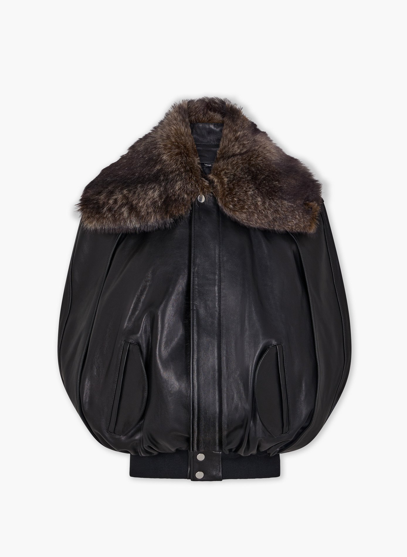 Cape en cuir avec col amovible en shearling RABANNE Noir