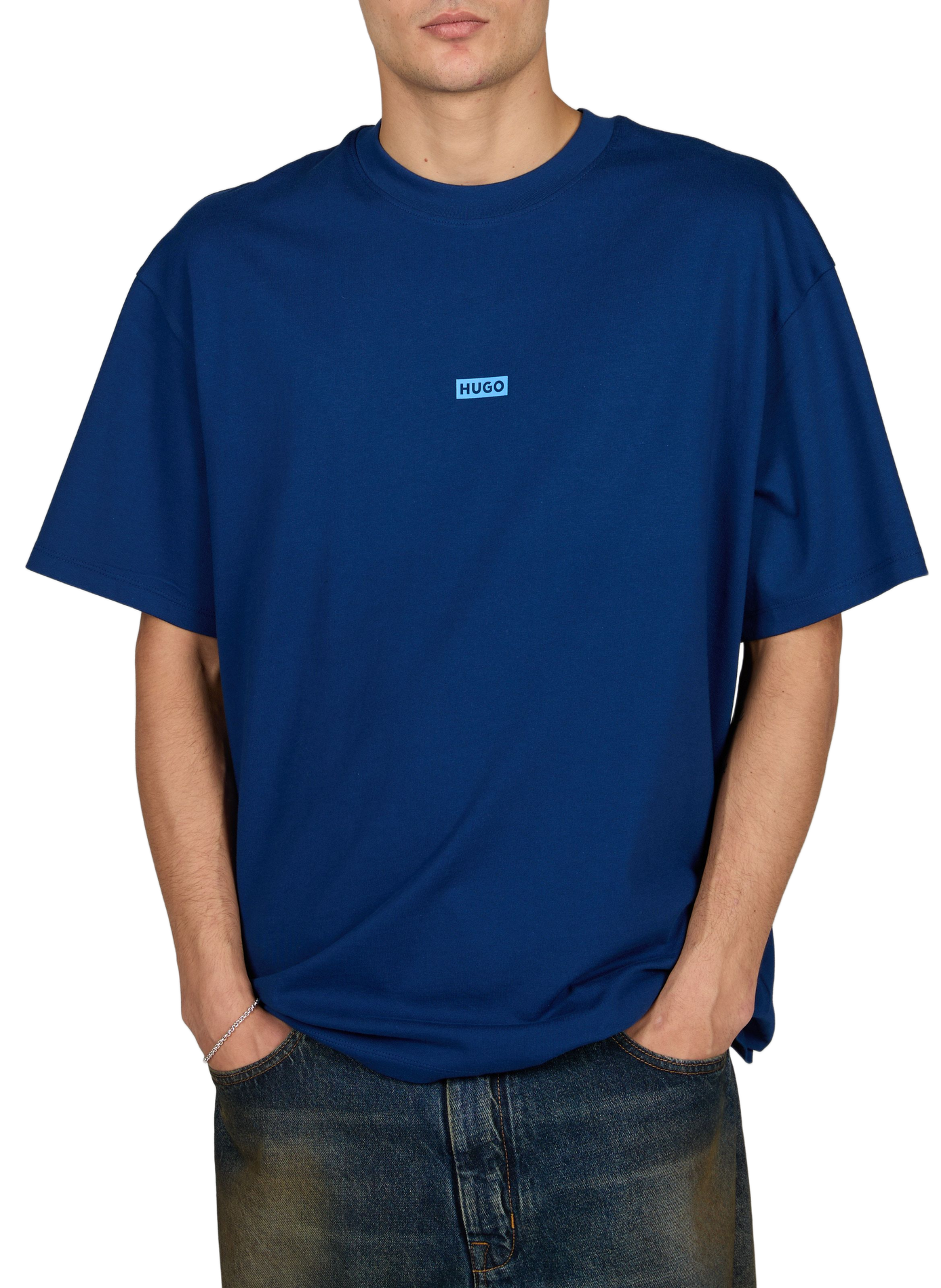 Kurzarm T-Shirt mit Baumwolldruck HUGO BLUE Blau