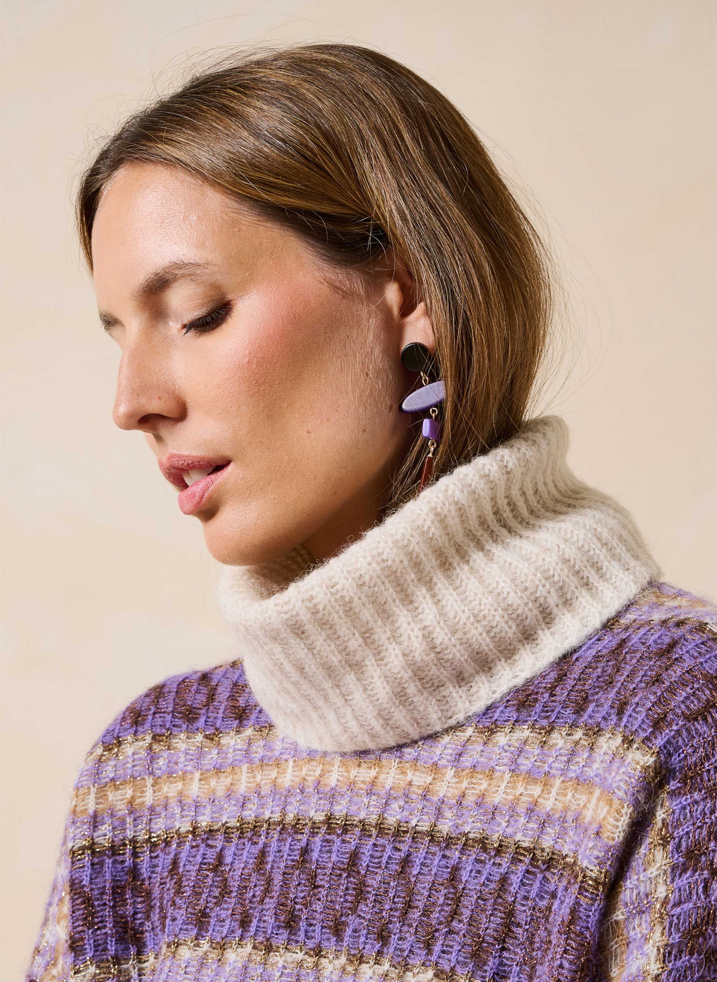 Oversized gebreide trui met opstaande kraag LA FEE MARABOUTEE Paars