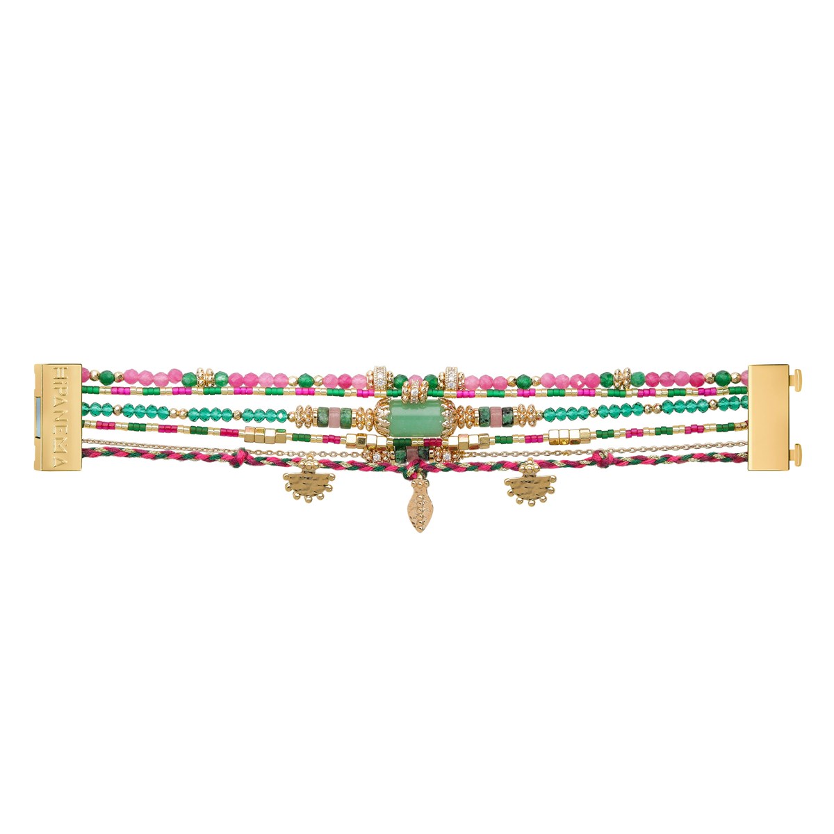 Bracelet manchette multiliens avec perles et pampilles kanelle HIPANEMA Rose