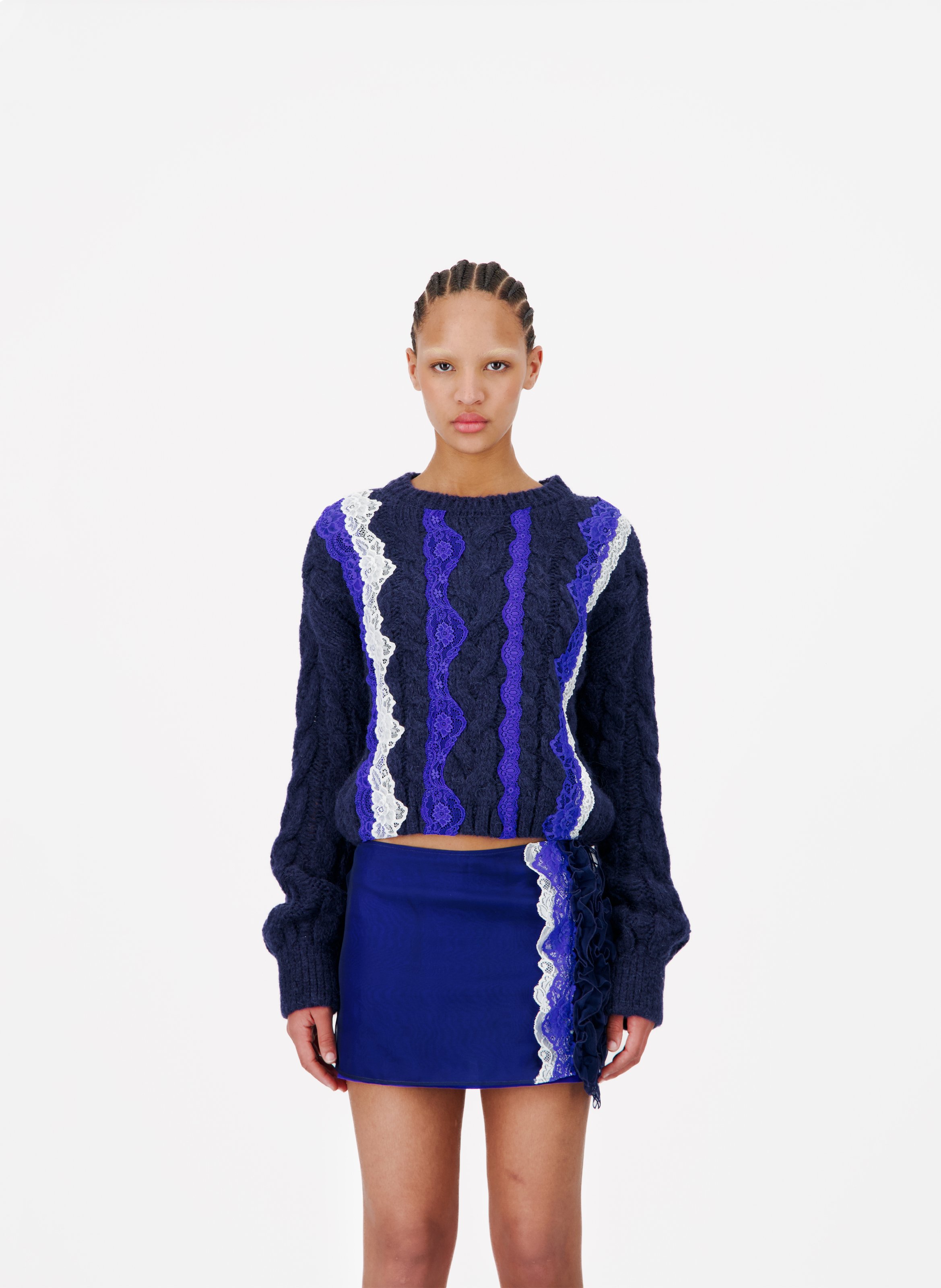 Pull en dentelle tricotée VAILLANT Bleu