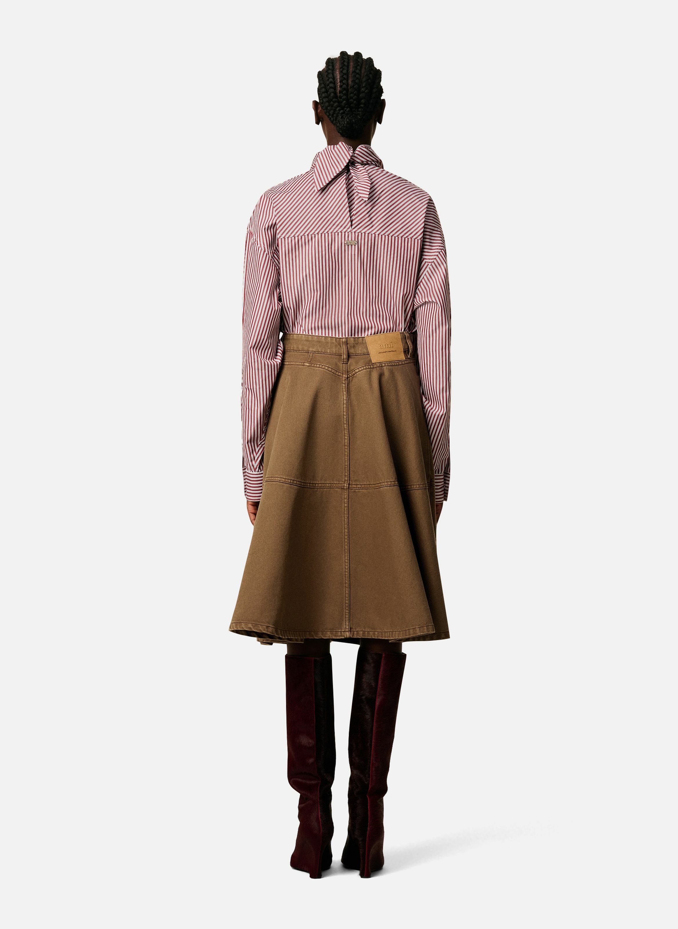 Jupe midi en coton AMI PARIS Marron