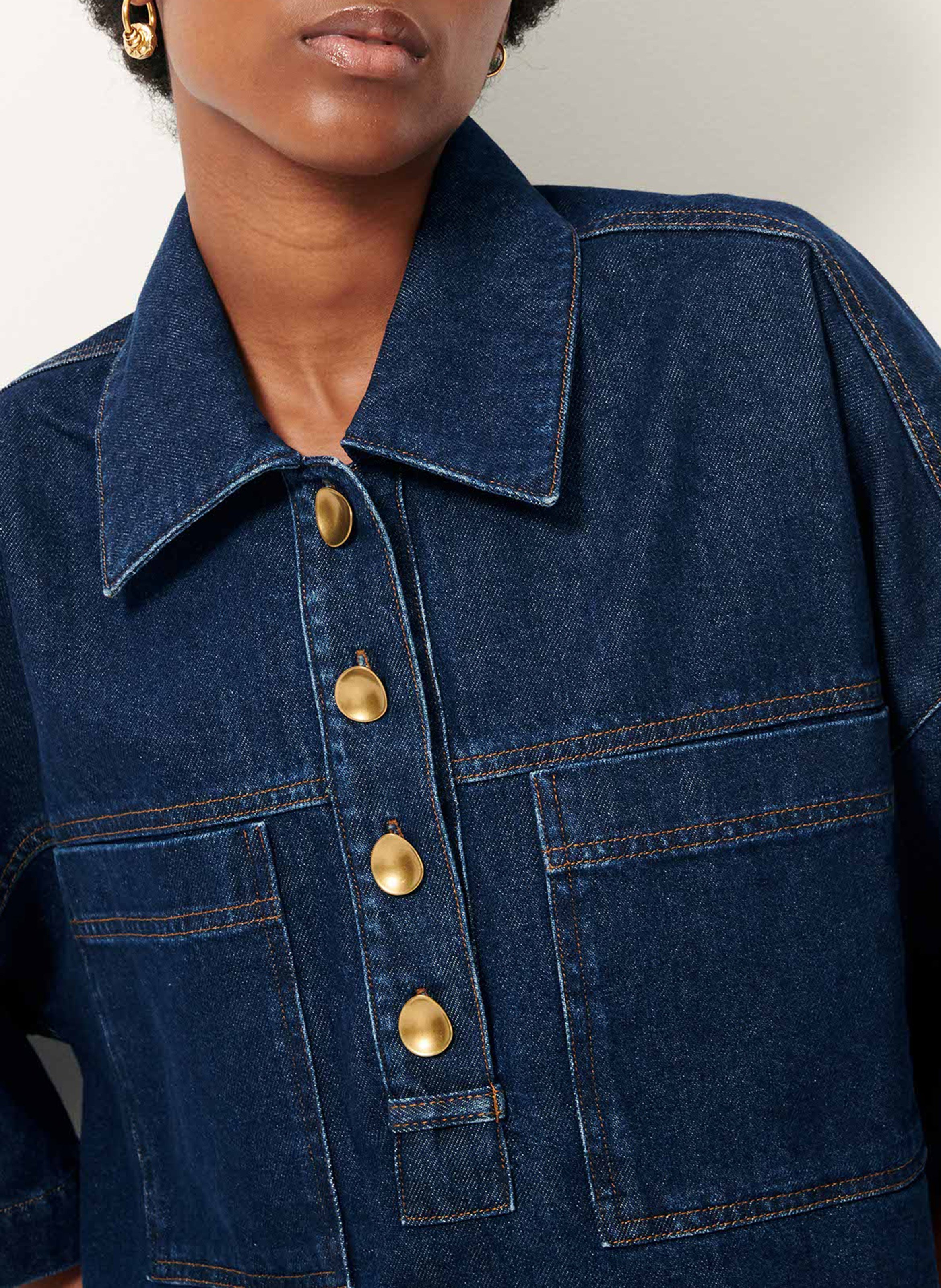 Polo ample manches courtes en denim brut newport SESSUN Bleu