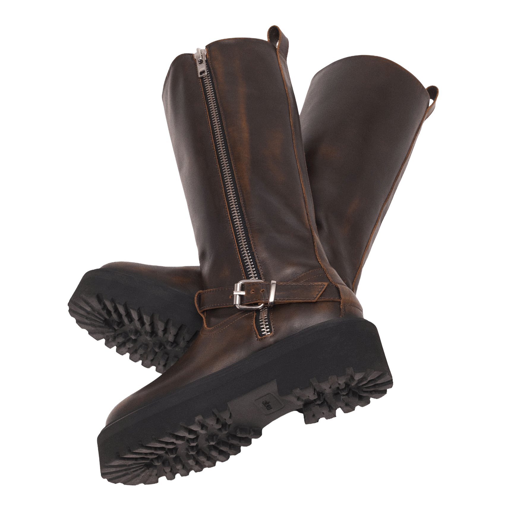 Bottes en cuir effet vieilli Marron