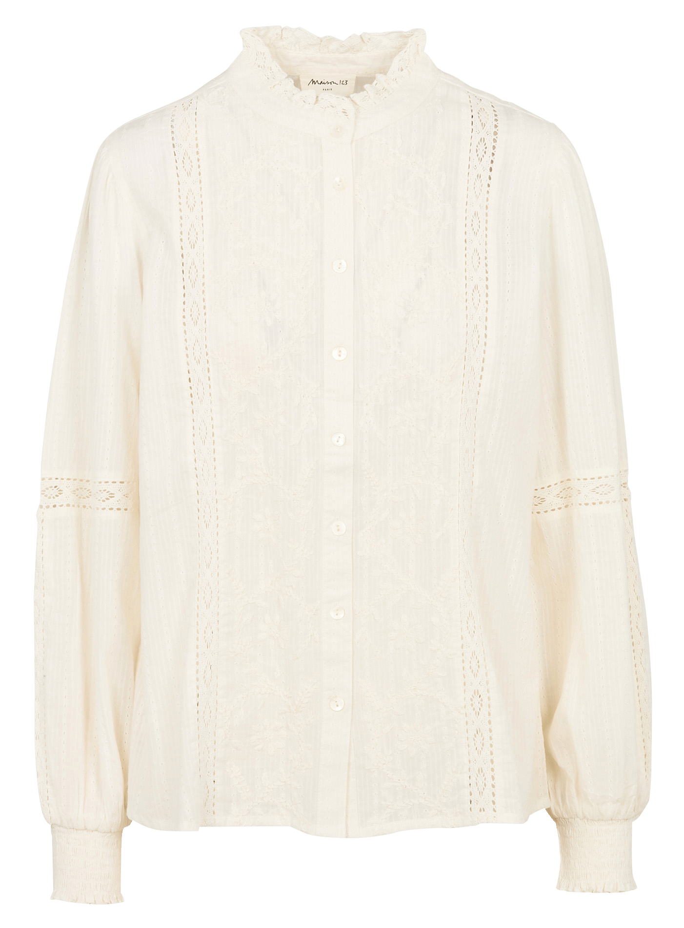 Blouse boutonnée brodée à dentelle sophia MAISON 123 Beige