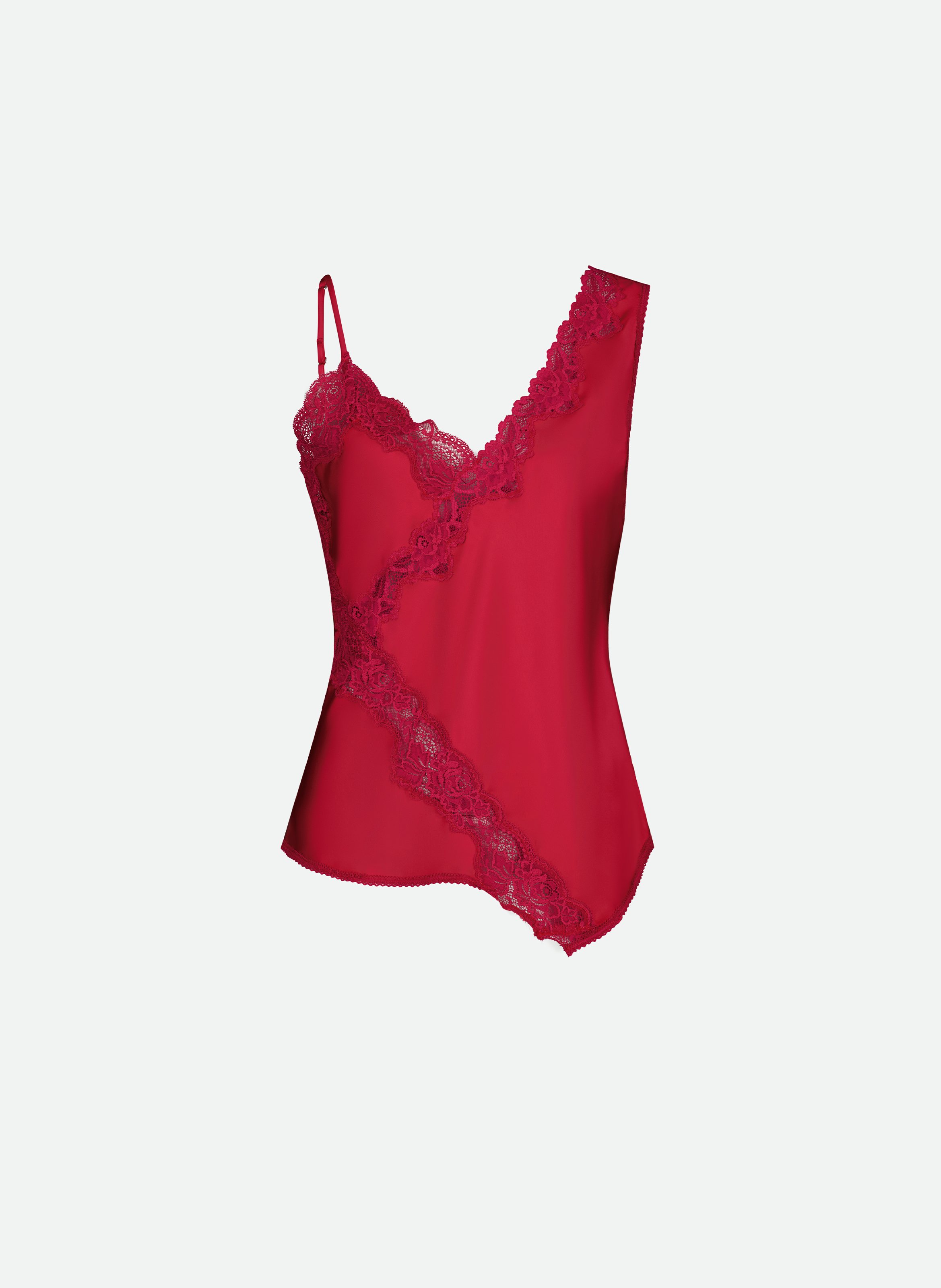Débardeur asymétrique en satin avec détails en dentelle VAILLANT Rouge
